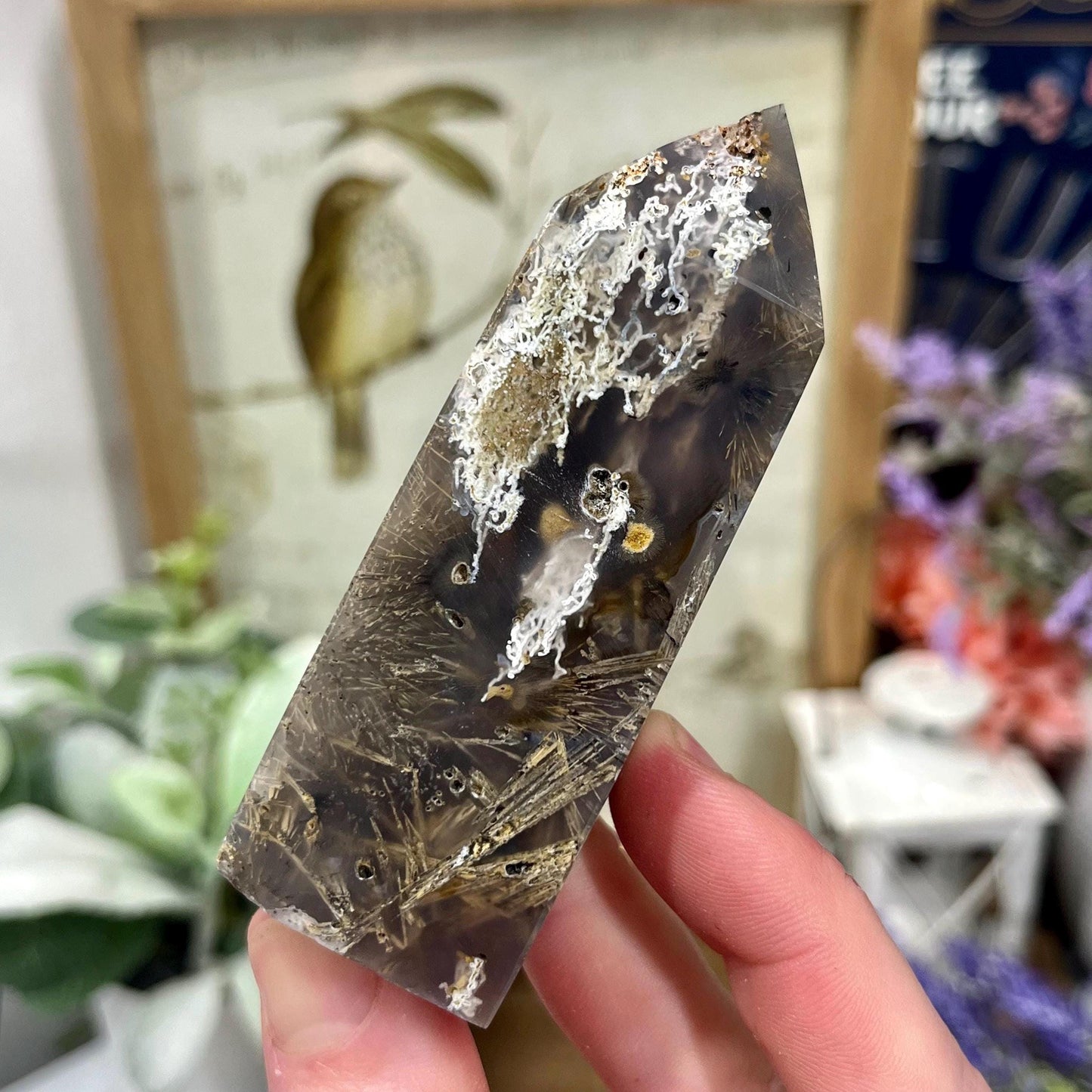 Rare Rutilated Moss Agate Tower | Unique Moss Agate | Rutilated Agate | Rutile