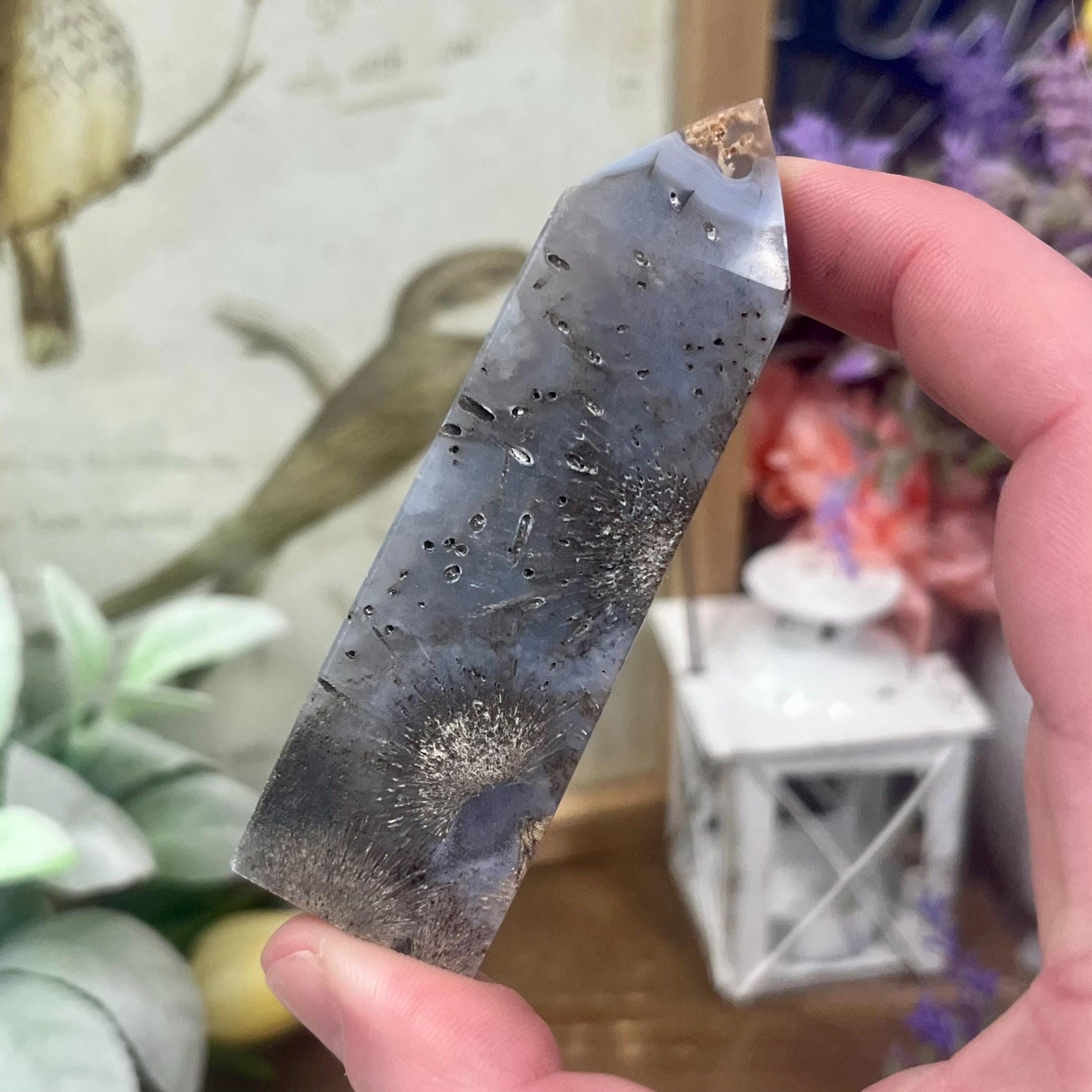 Rare Rutilated Moss Agate Tower | Unique Moss Agate | Rutilated Agate | Rutile