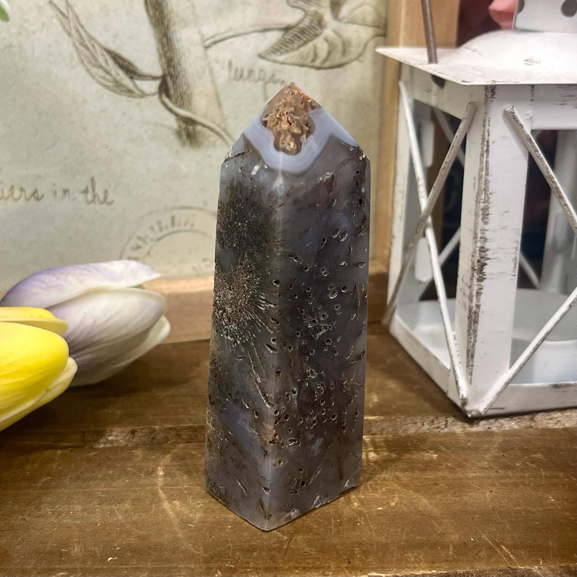 Rare Rutilated Moss Agate Tower | Unique Moss Agate | Rutilated Agate | Rutile