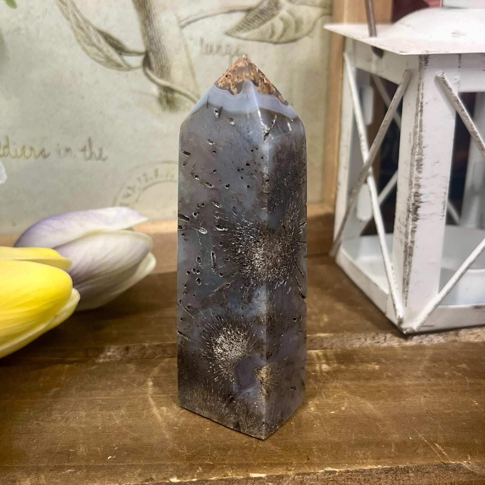 Rare Rutilated Moss Agate Tower | Unique Moss Agate | Rutilated Agate | Rutile