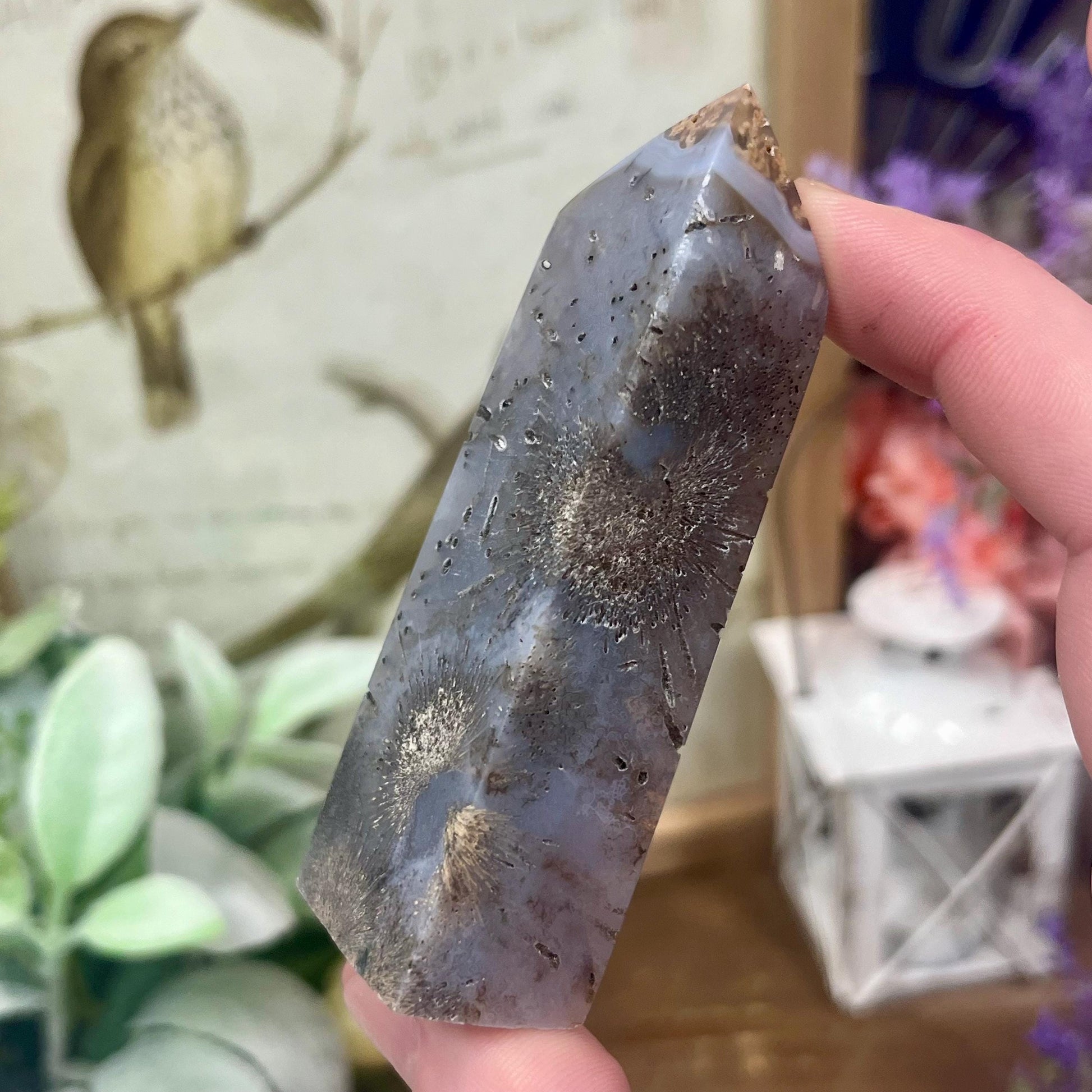 Rare Rutilated Moss Agate Tower | Unique Moss Agate | Rutilated Agate | Rutile