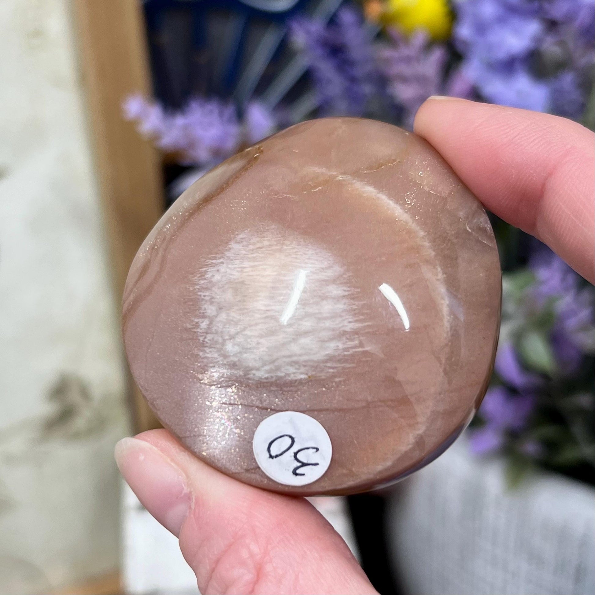 Flashy Peach Moonstone with Sunstone Palm | Confetti Sunstone | Rainbow Sunstone Palm Stone