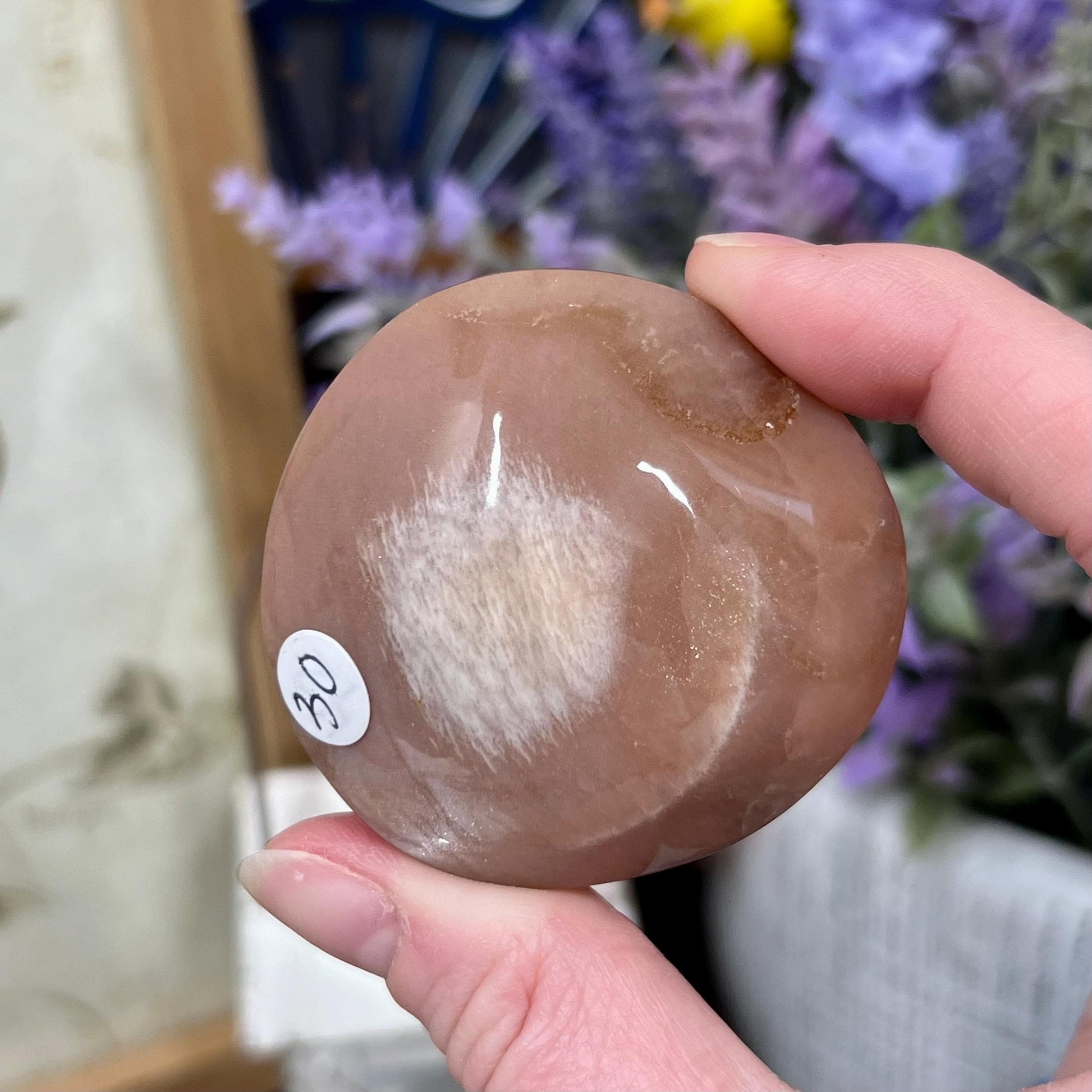 Flashy Peach Moonstone with Sunstone Palm | Confetti Sunstone | Rainbow Sunstone Palm Stone