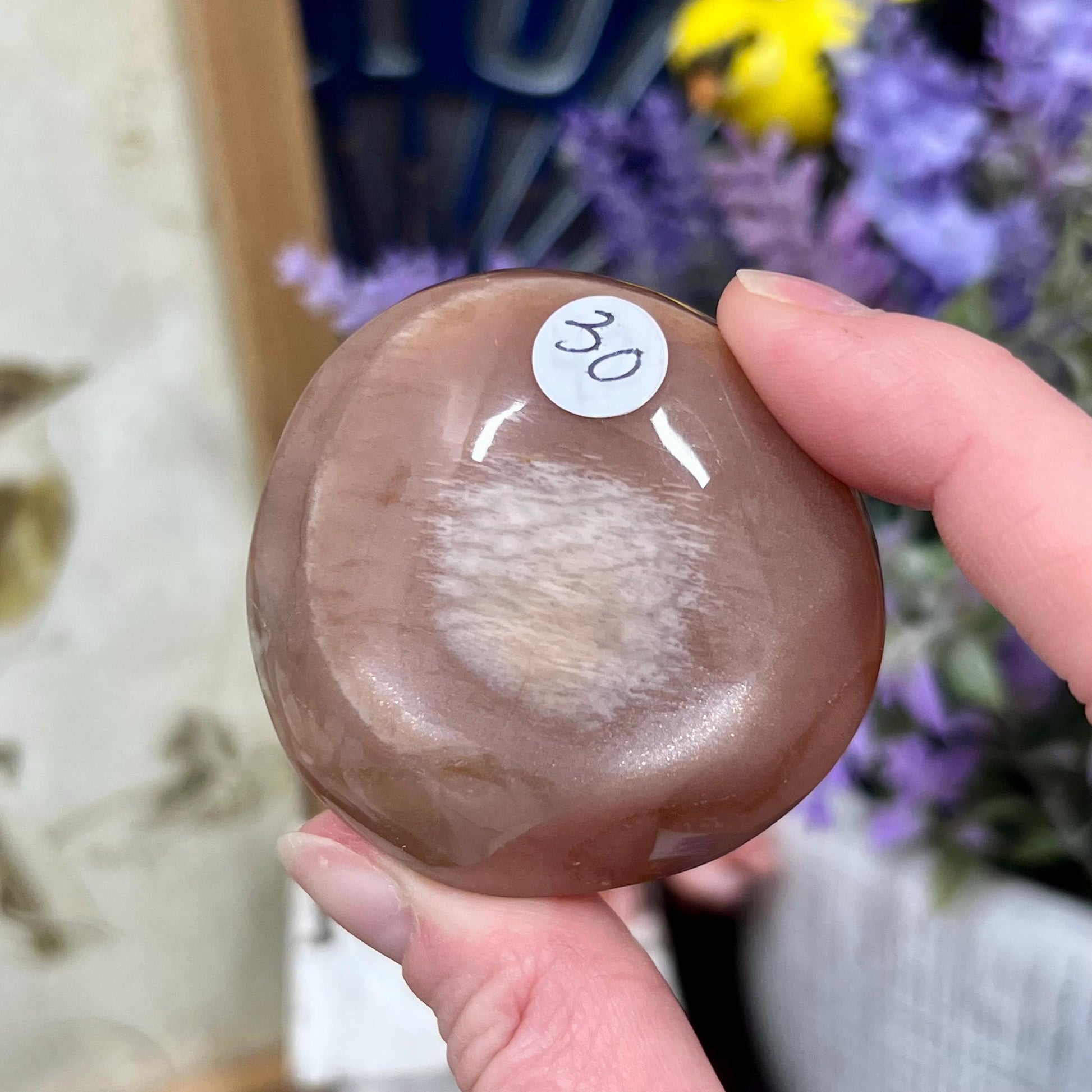 Flashy Peach Moonstone with Sunstone Palm | Confetti Sunstone | Rainbow Sunstone Palm Stone