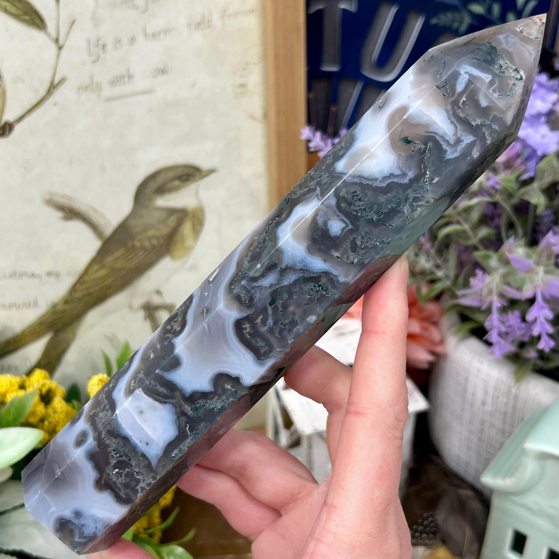 Large High Quality Moss Agate Tower | Blue Moss Agate