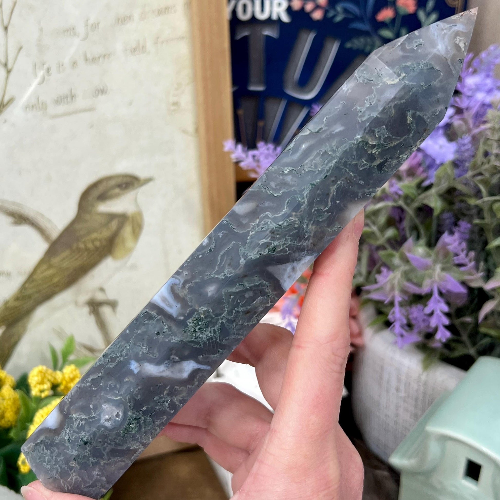 Large High Quality Moss Agate Tower | Blue Moss Agate