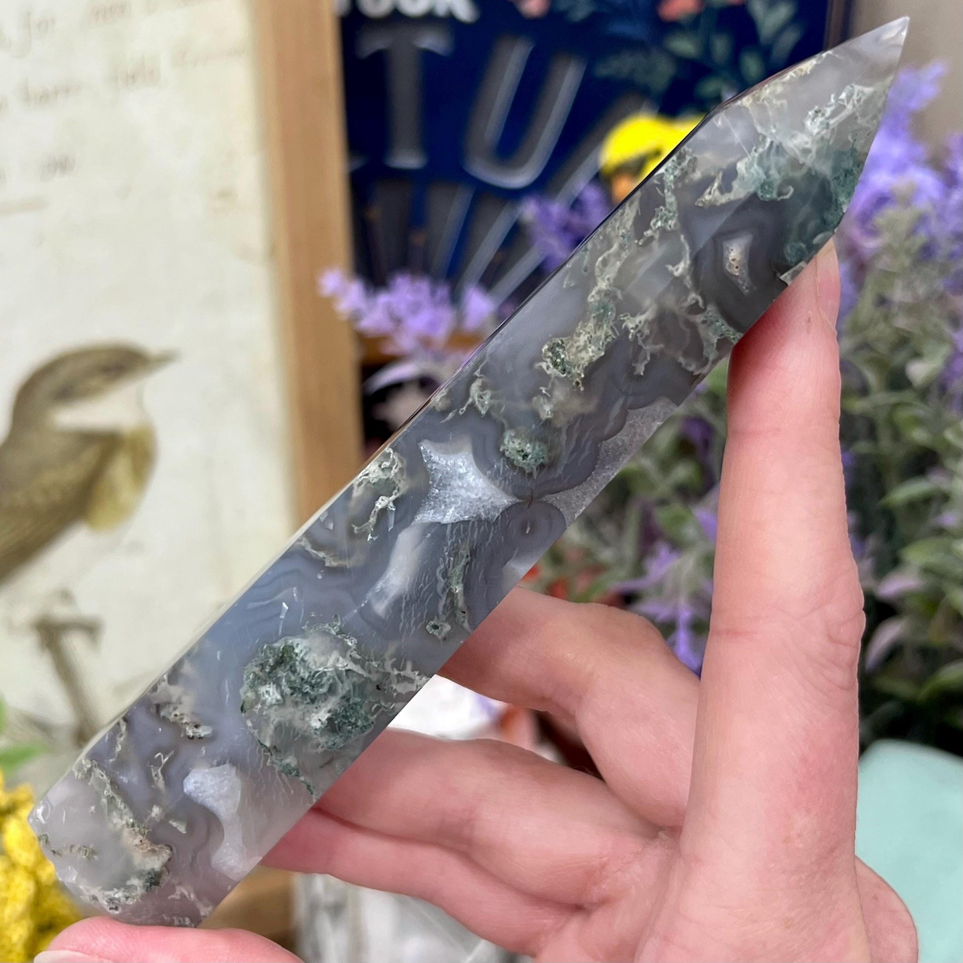 High Quality Moss Agate Tower | Blue Moss Agate