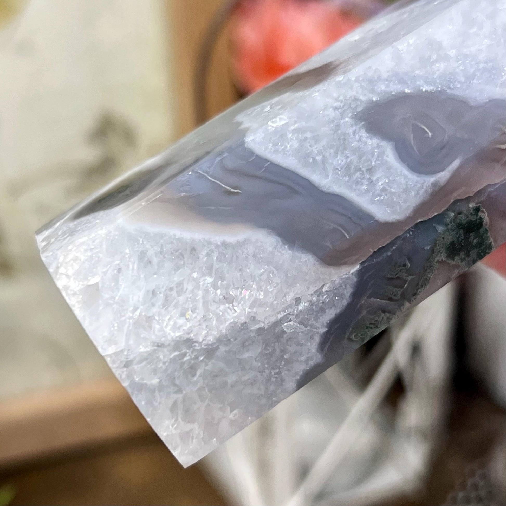 Large High Quality Moss Agate Tower with Quartz