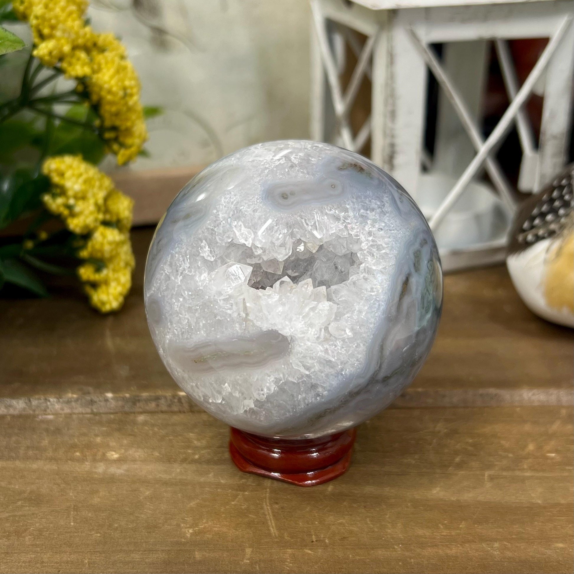 Druzy Moss Agate Sphere | Blue Moss Agate