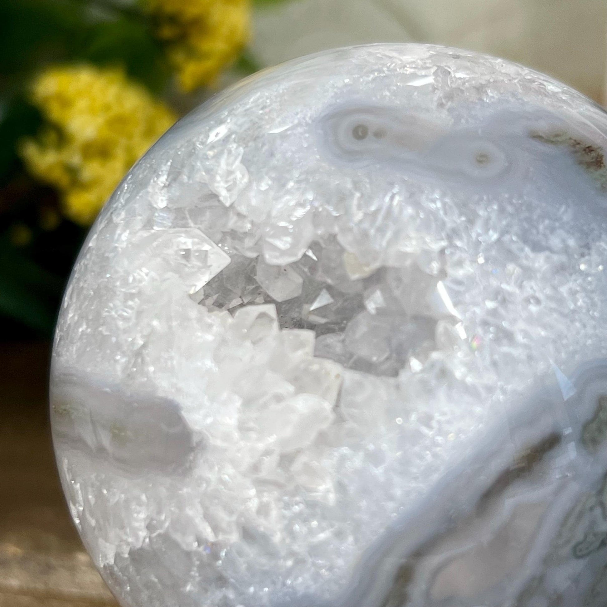 Druzy Moss Agate Sphere | Blue Moss Agate