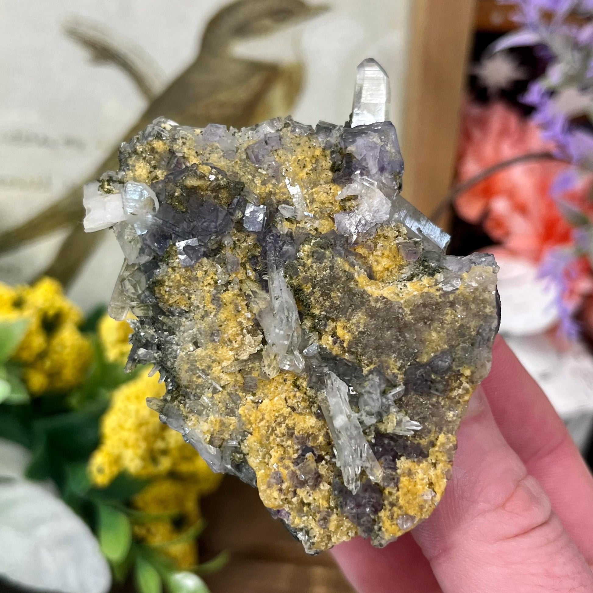 Purple Yaogangxian Fluorite on Needle Quartz Specimen | Yaogangxian Mineral Specimen