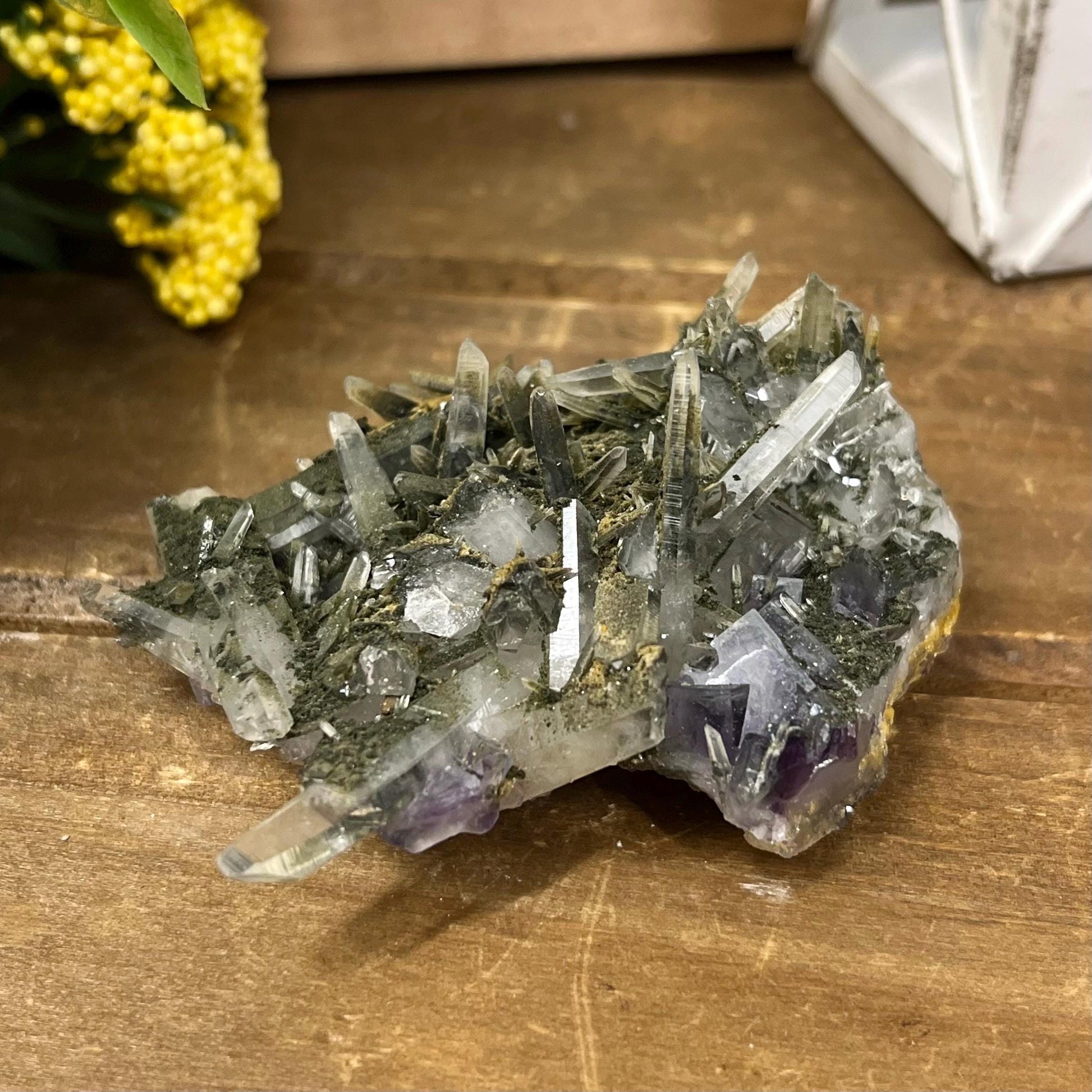 Purple Yaogangxian Fluorite on Needle Quartz Specimen | Yaogangxian Mineral Specimen