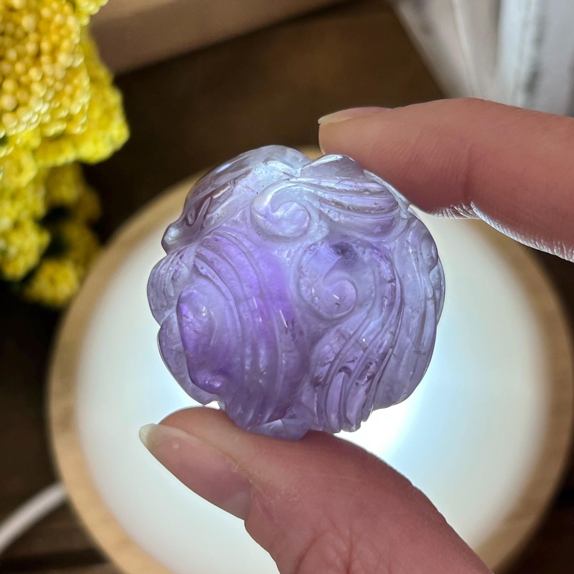 Amethyst Fox Sphere | Crystal Nine Tailed Fox | Amethyst Kitsune Carving | Crystal Fox
