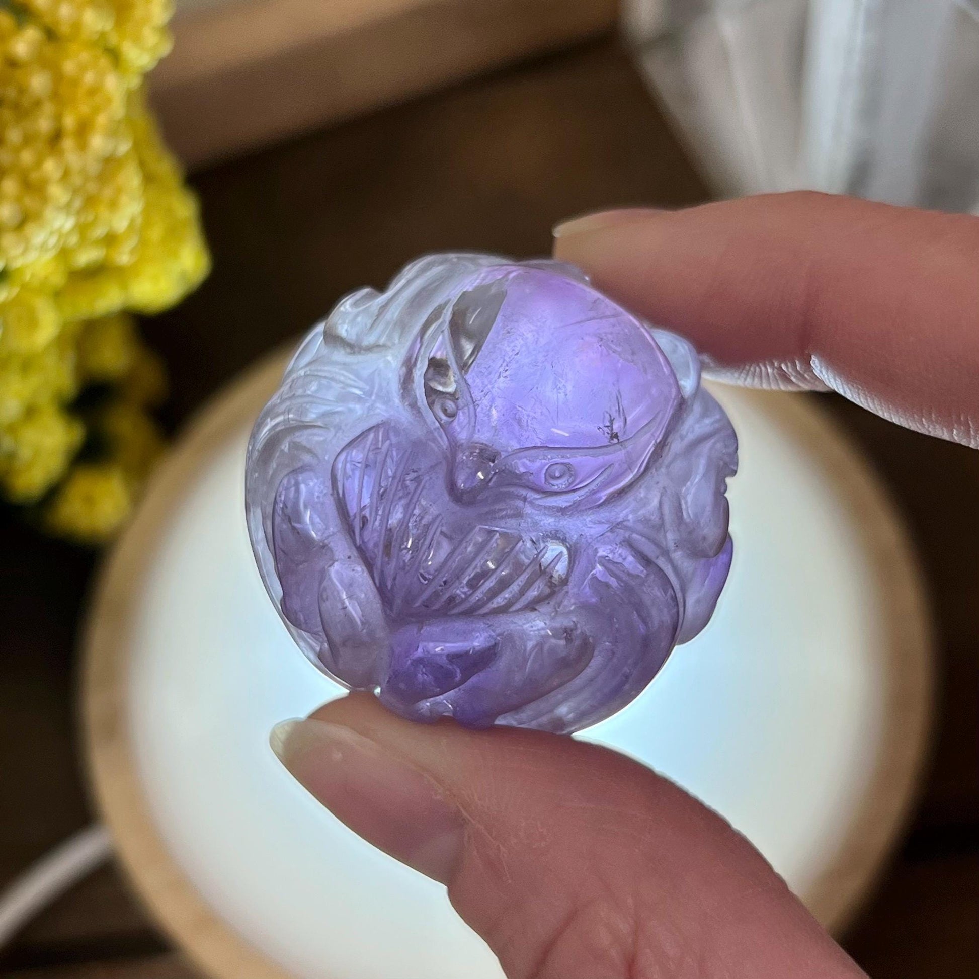 Amethyst Fox Sphere | Crystal Nine Tailed Fox | Amethyst Kitsune Carving | Crystal Fox