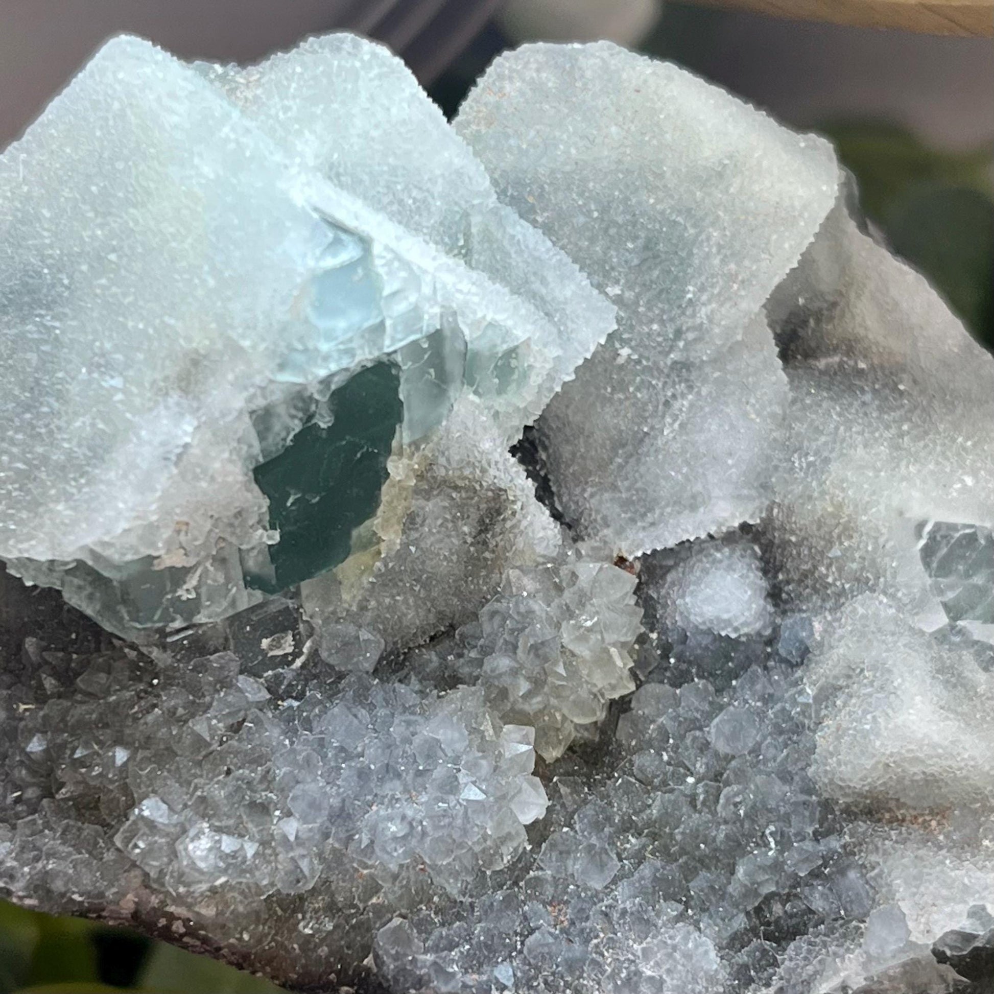 Cubic Fluorite with Quartz Specimen | Sugar Fluorite | Sugar Druzy | Light Green Fluorite Specimen