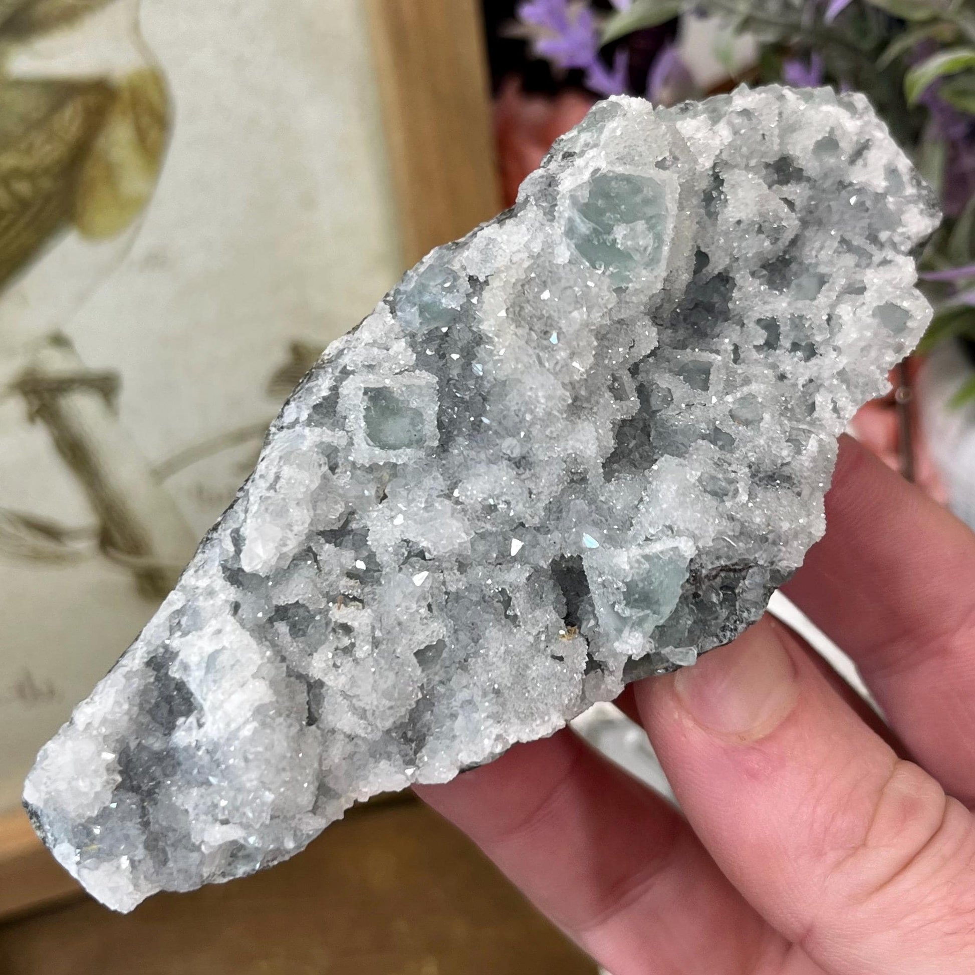 Cubic Fluorite with Quartz Specimen | Sugar Fluorite | Sugar Druzy | Light Green Fluorite Specimen