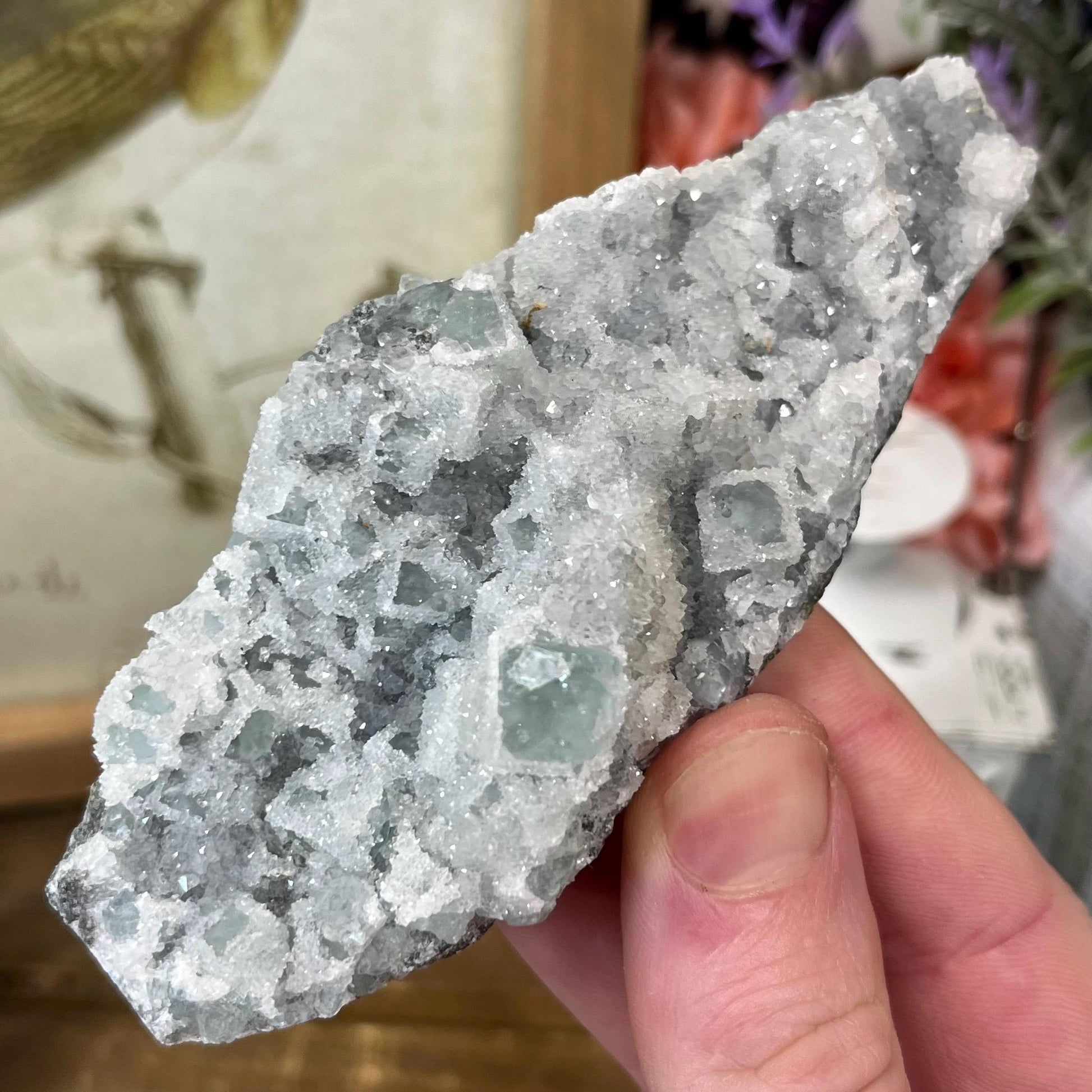 Cubic Fluorite with Quartz Specimen | Sugar Fluorite | Sugar Druzy | Light Green Fluorite Specimen