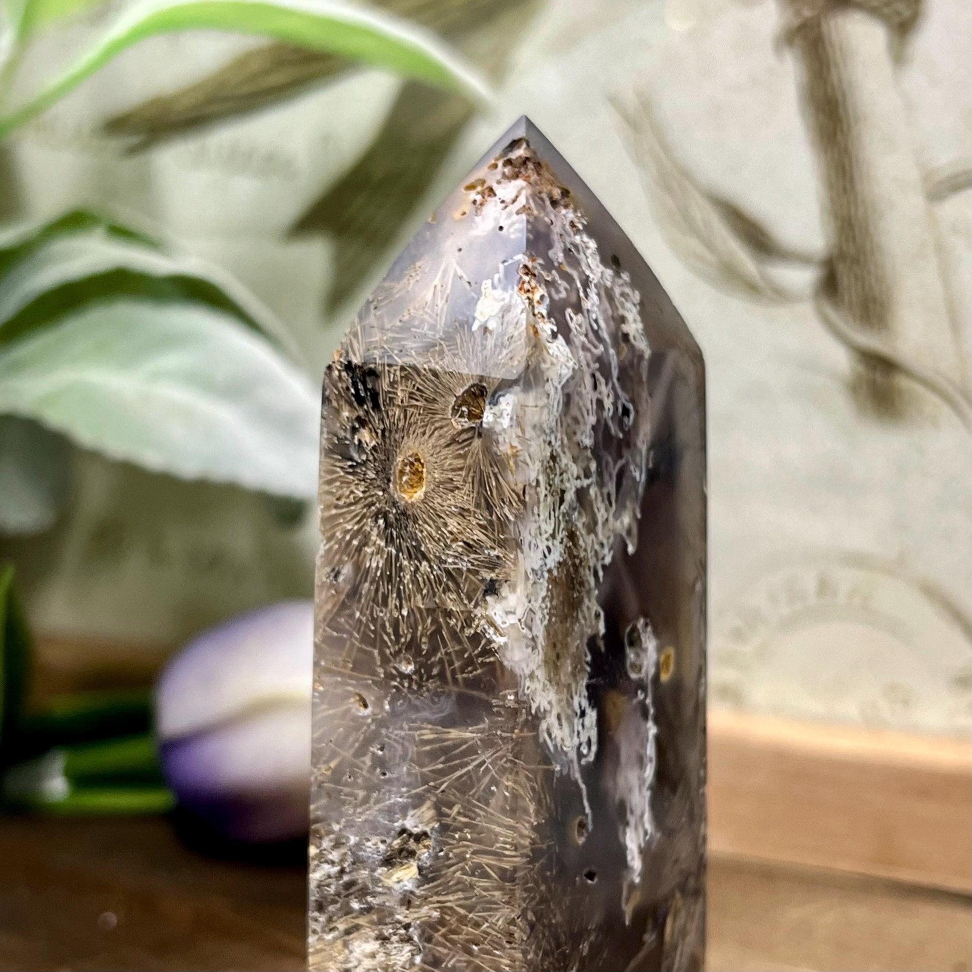 Rare Rutilated Moss Agate Tower | Unique Moss Agate | Rutilated Agate | Rutile