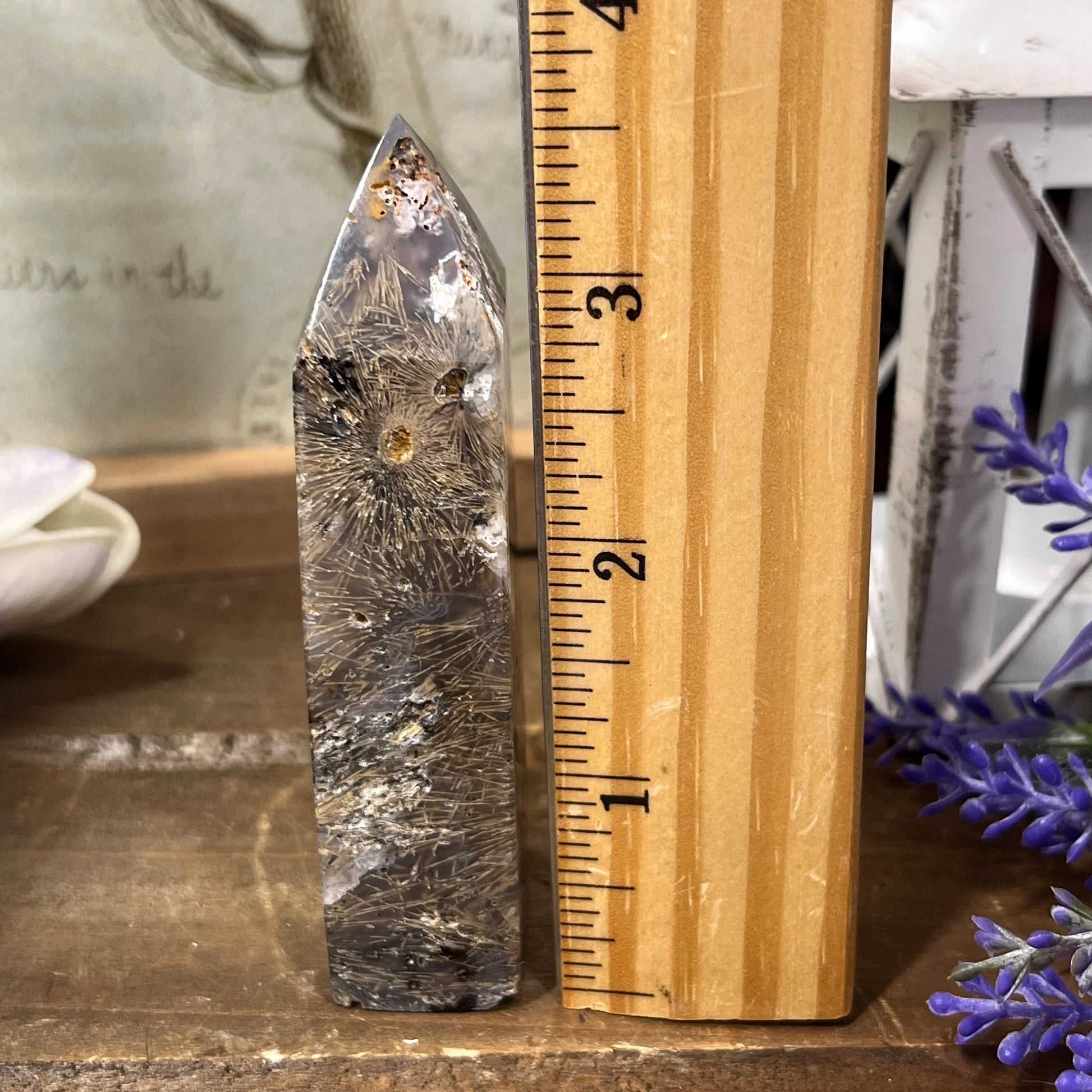 Rare Rutilated Moss Agate Tower | Unique Moss Agate | Rutilated Agate | Rutile