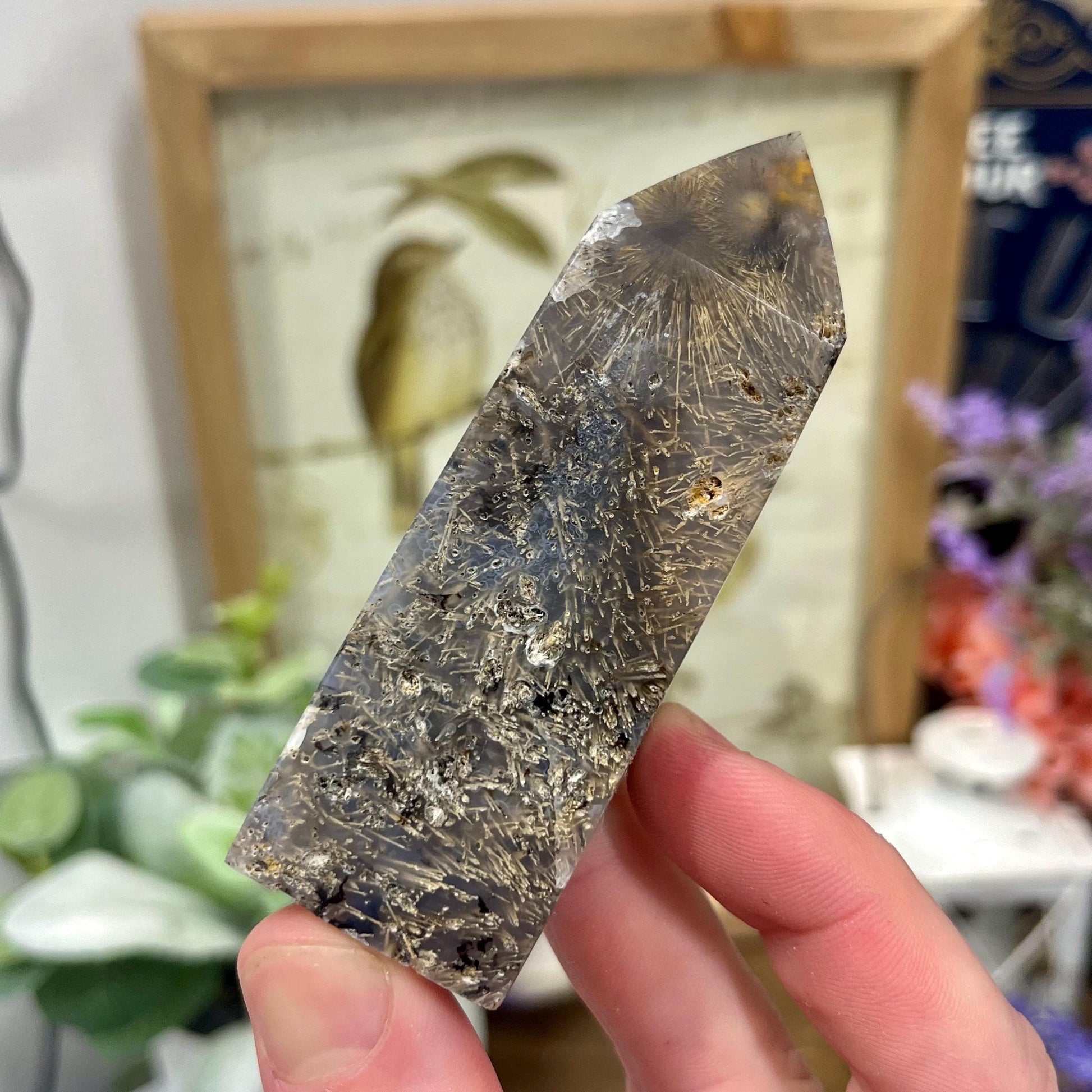 Rare Rutilated Moss Agate Tower | Unique Moss Agate | Rutilated Agate | Rutile