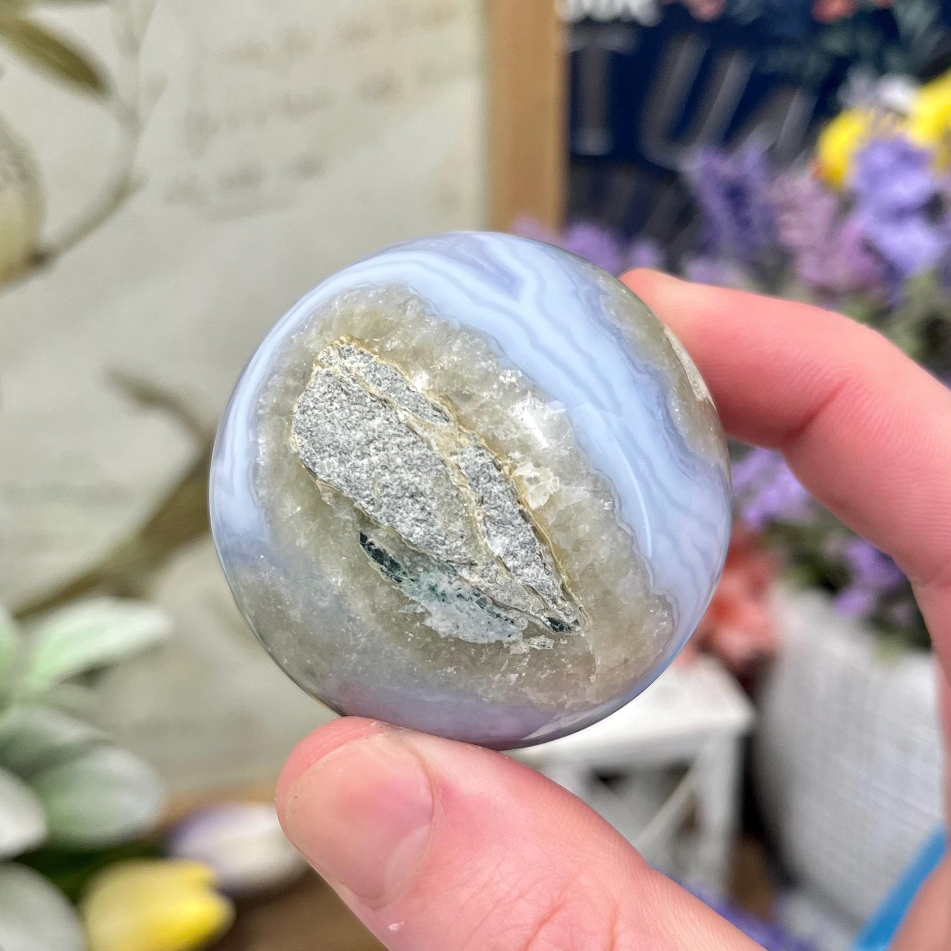 Druzy Blue Lace Agate Sphere | Blue Chalcedony