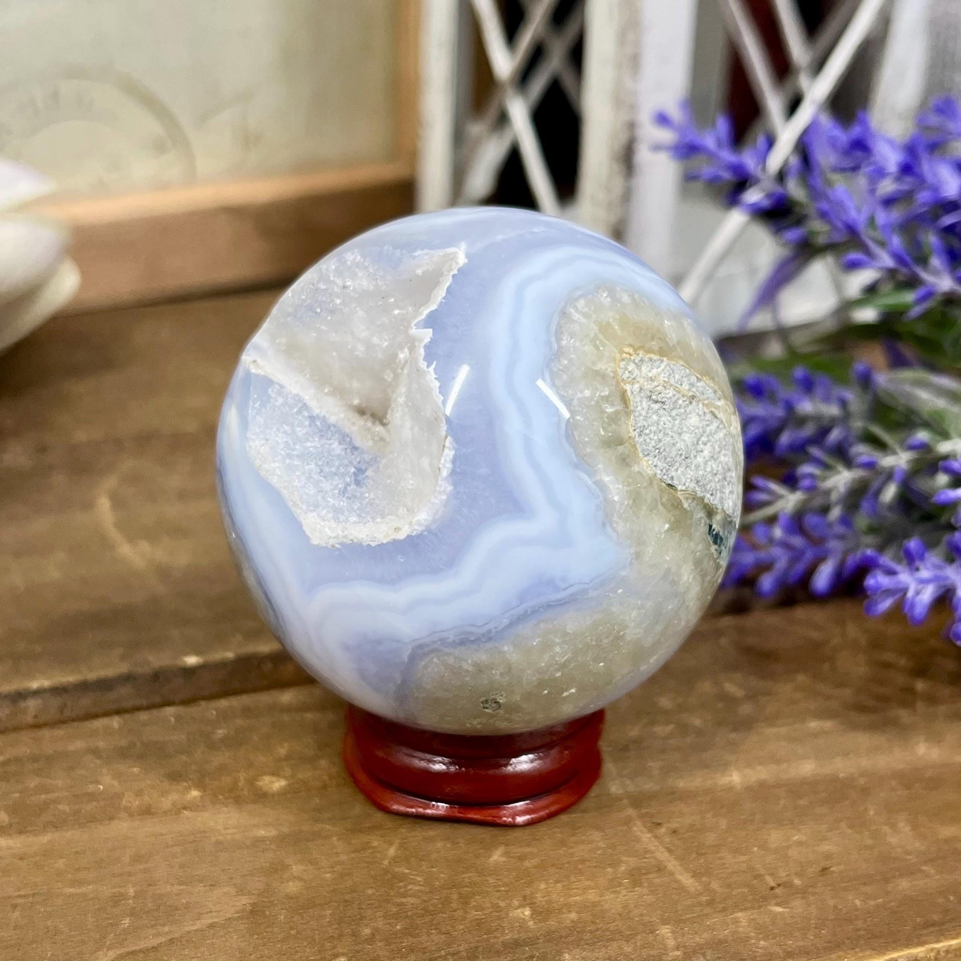 Druzy Blue Lace Agate Sphere | Blue Chalcedony