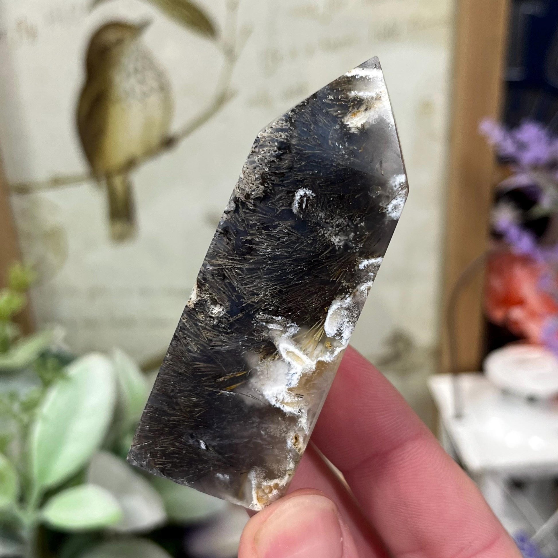 Rare Rutilated Moss Agate Tower | Unique Moss Agate | Rutilated Agate | Rutile
