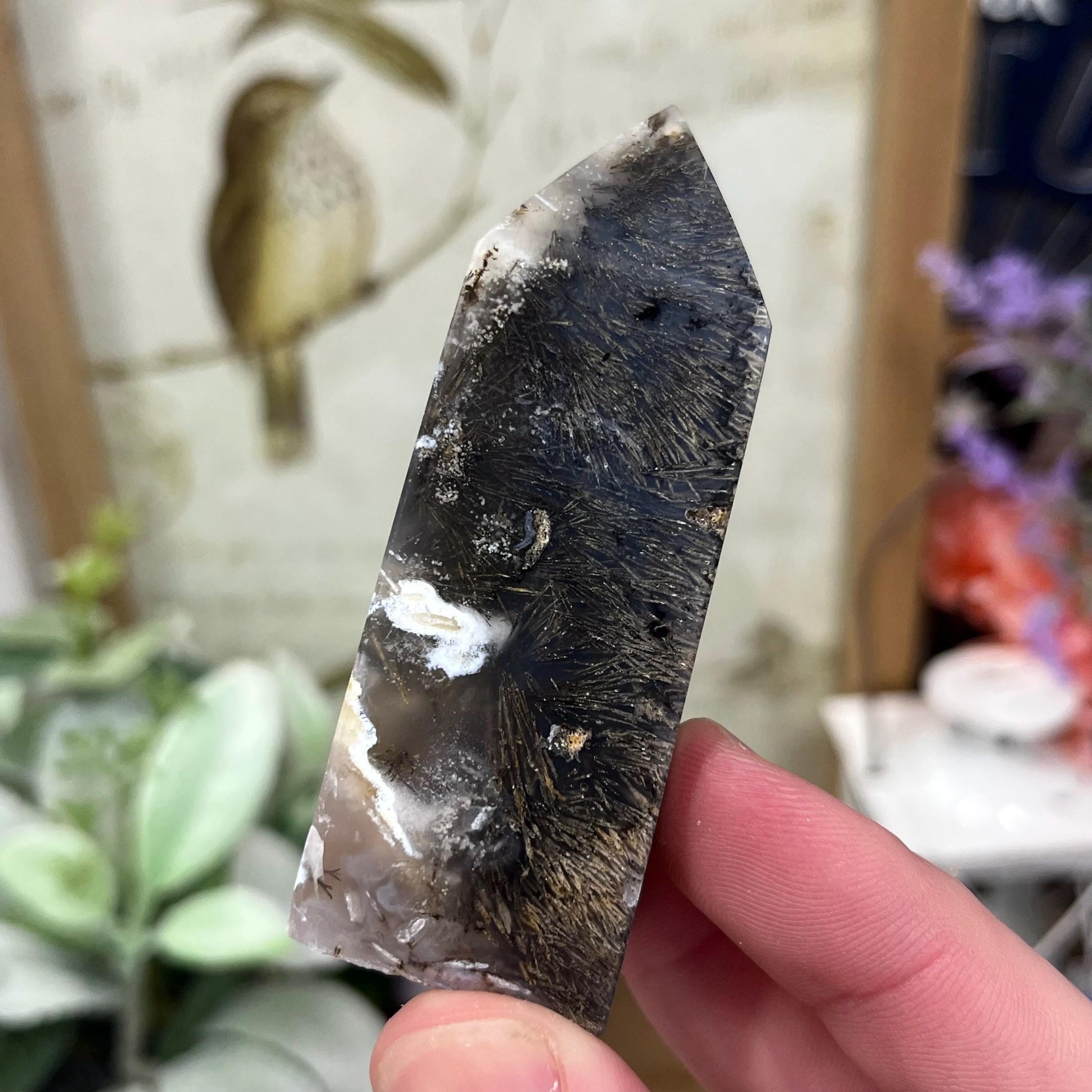 Rare Rutilated Moss Agate Tower | Unique Moss Agate | Rutilated Agate | Rutile