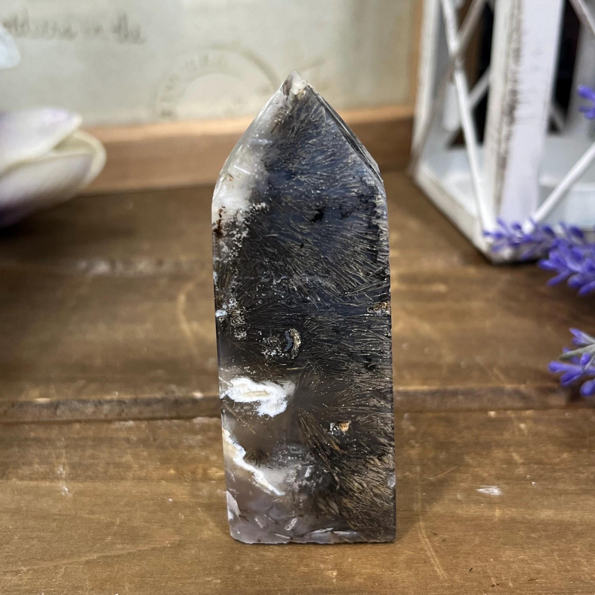 Rare Rutilated Moss Agate Tower | Unique Moss Agate | Rutilated Agate | Rutile