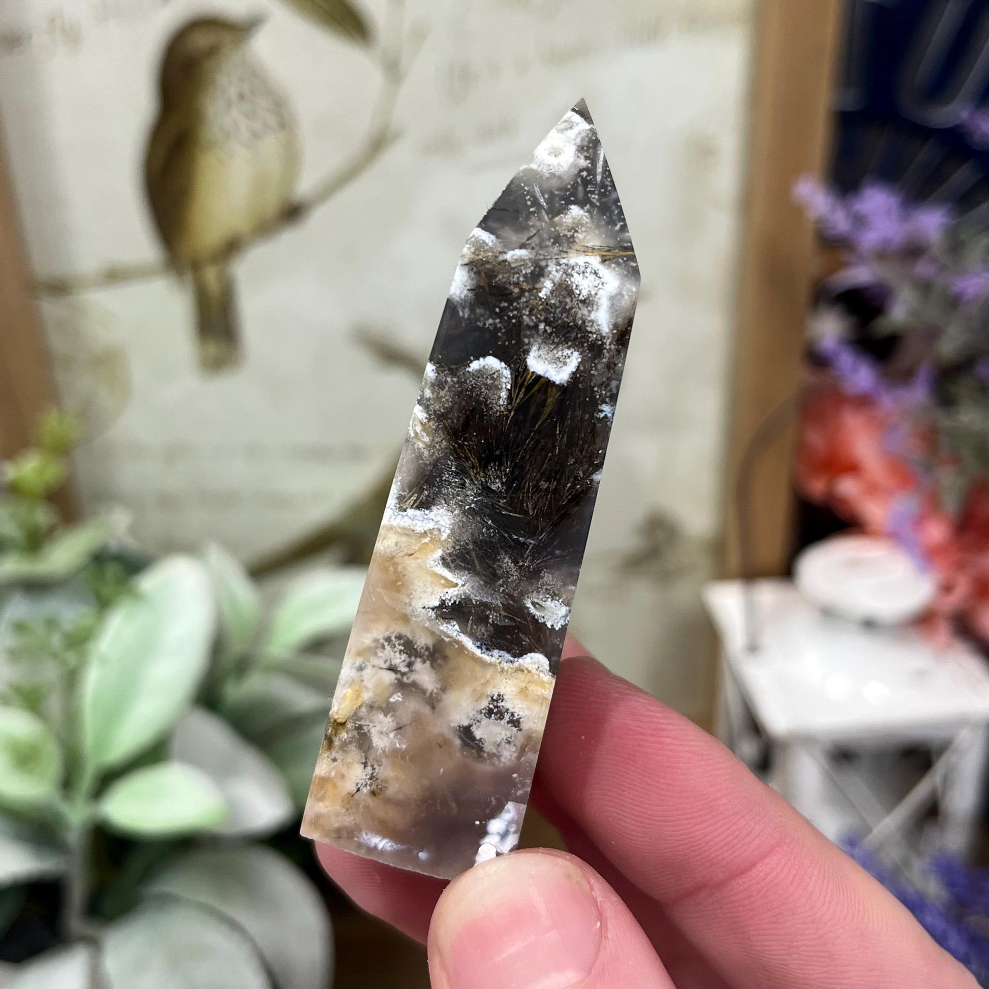 Rare Rutilated Moss Agate Tower | Unique Moss Agate | Rutilated Agate | Rutile