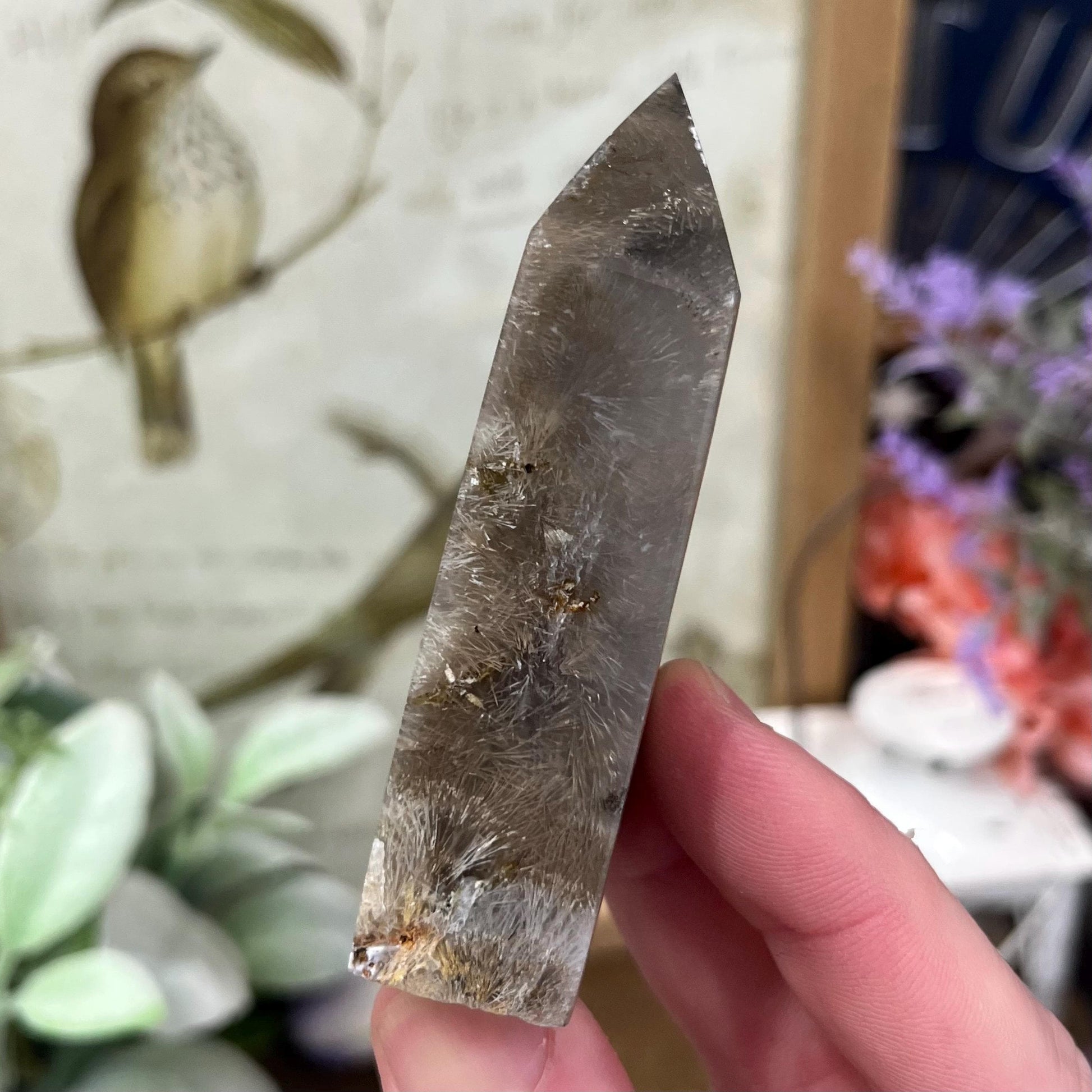 Rare Rutilated Moss Agate Tower | Unique Moss Agate | Rutilated Agate | Rutile