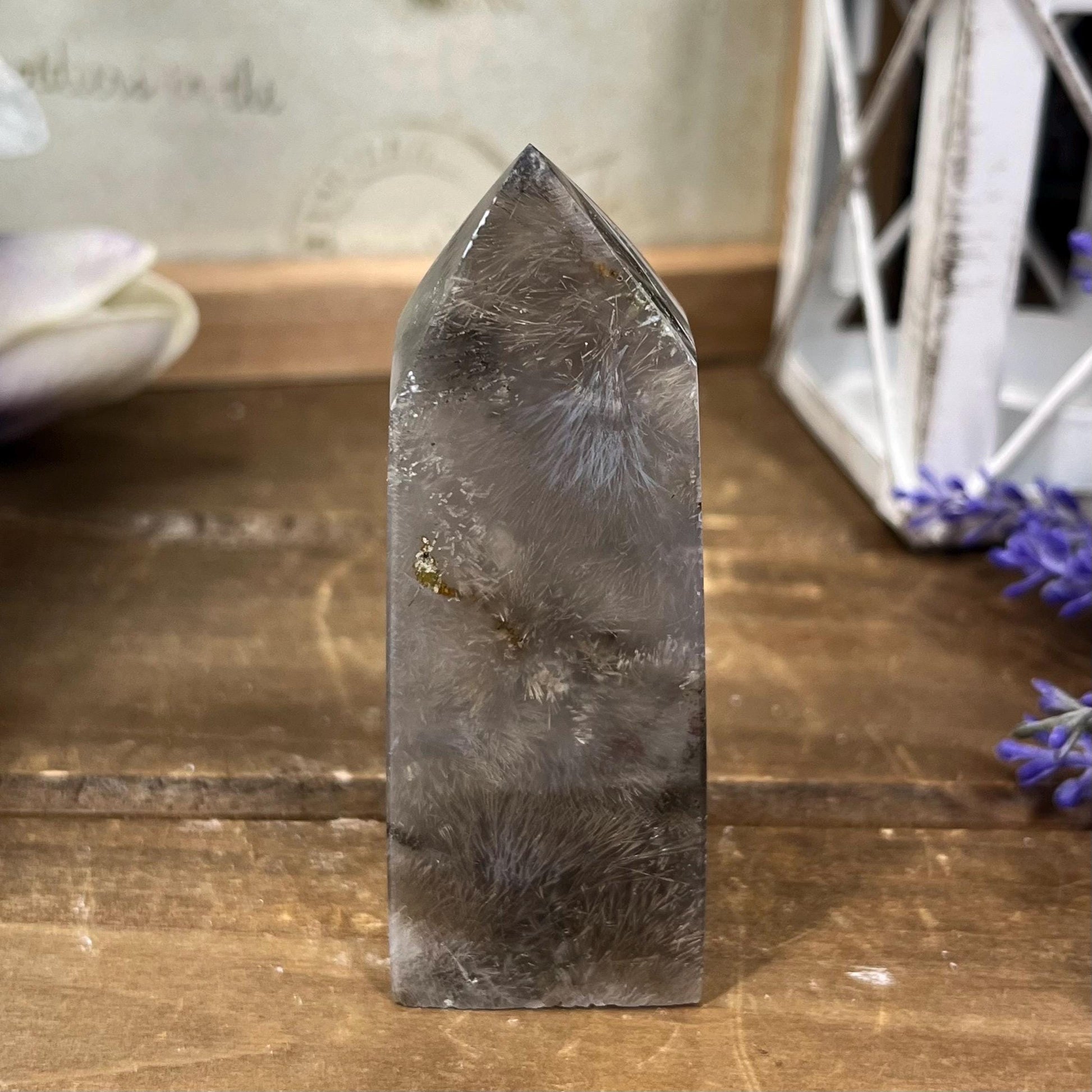 Rare Rutilated Moss Agate Tower | Unique Moss Agate | Rutilated Agate | Rutile