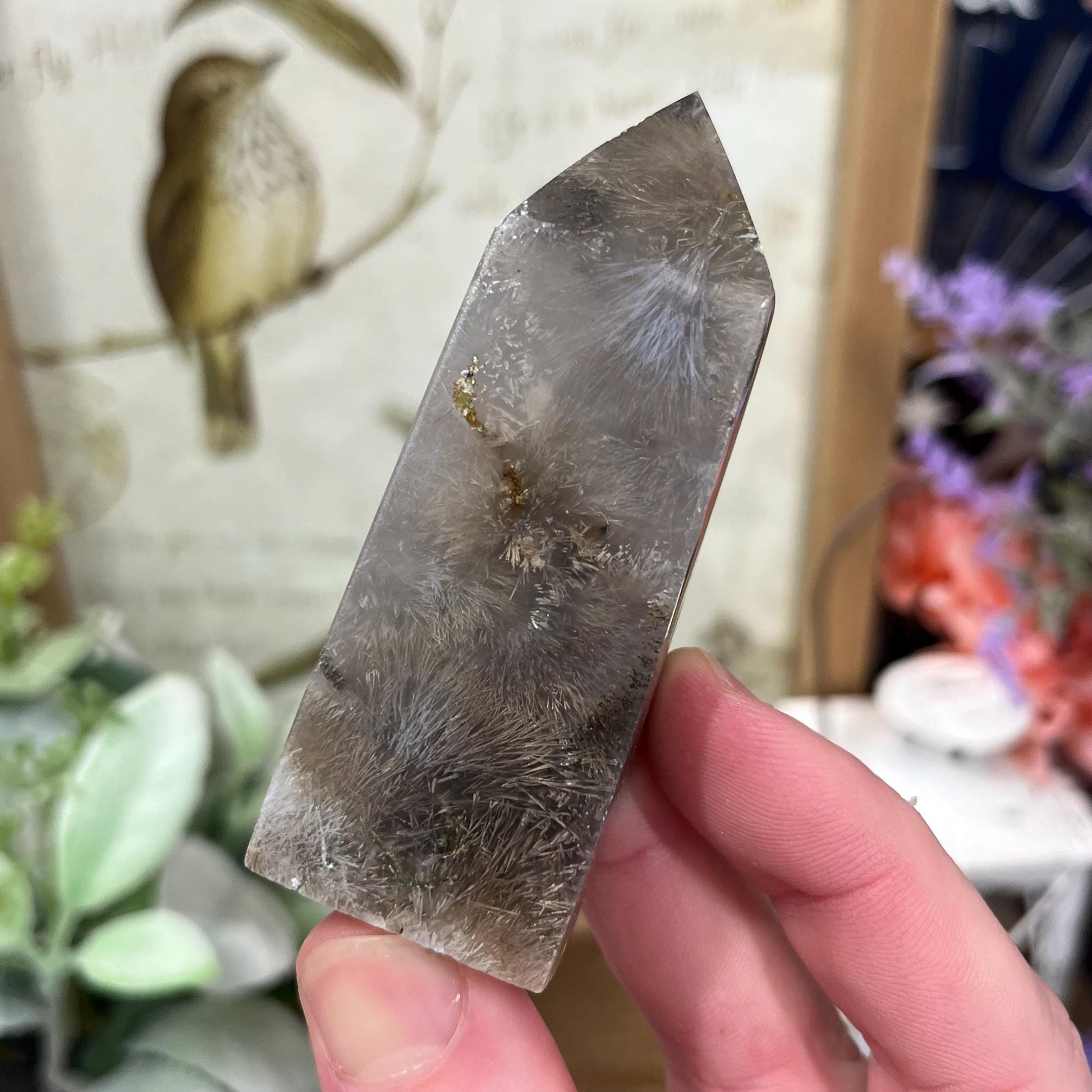 Rare Rutilated Moss Agate Tower | Unique Moss Agate | Rutilated Agate | Rutile