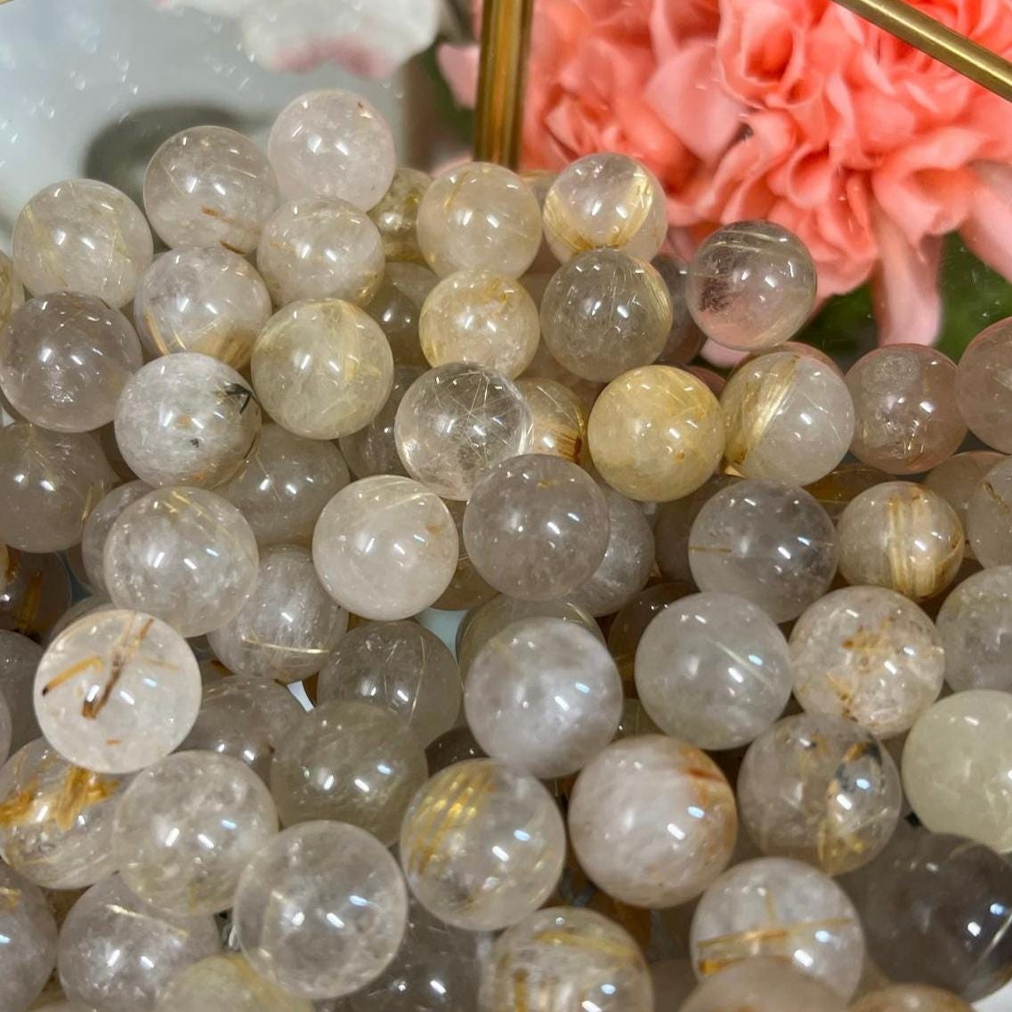 Tiny Gold Rutile Quartz Sphere | Golden Rutilated Quartz | Tiny Crystals | Pocket Crystals