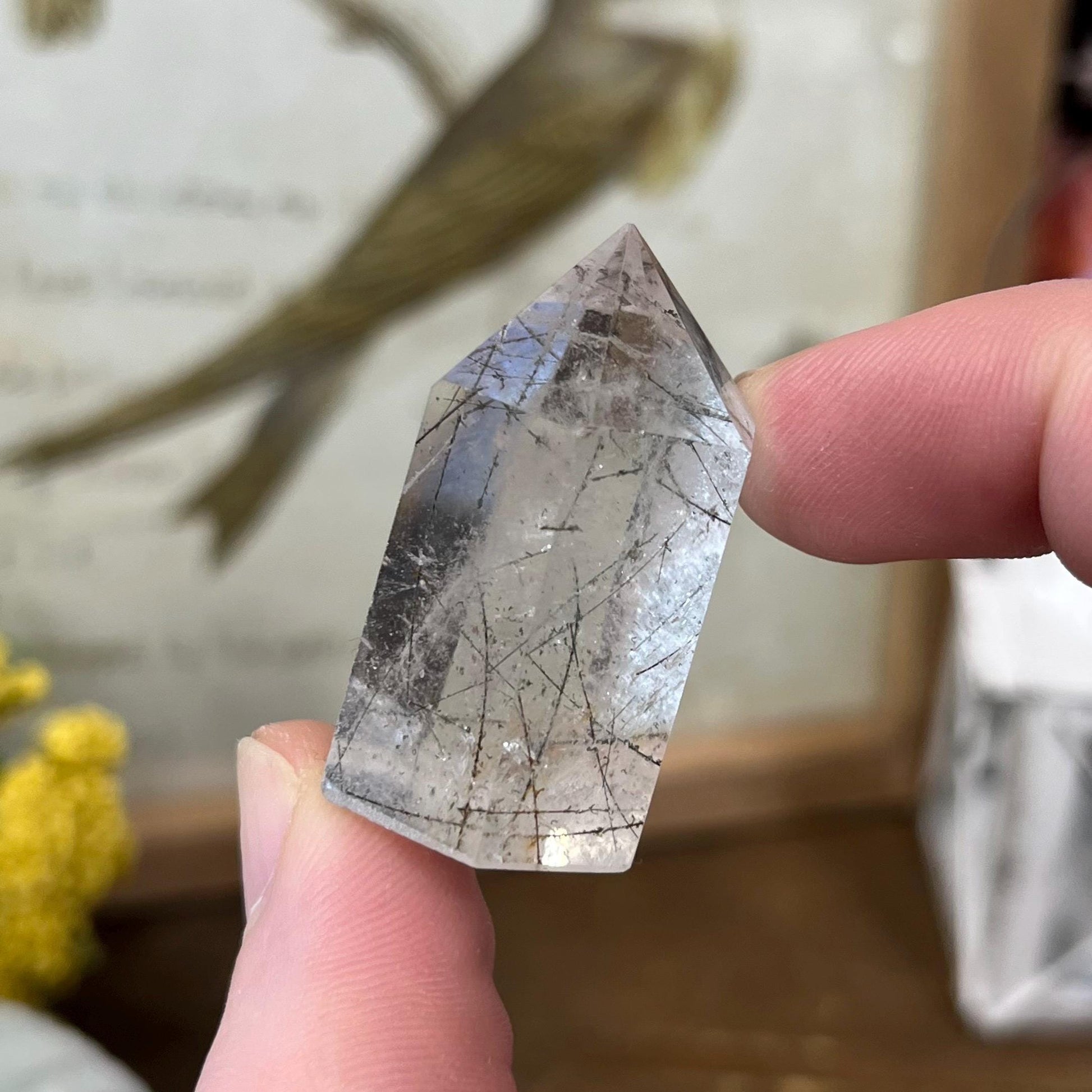 Small High Quality Black Rutile in Quartz Tower | Black Tourmaline Quartz Tower | Tourmalinated Quartz