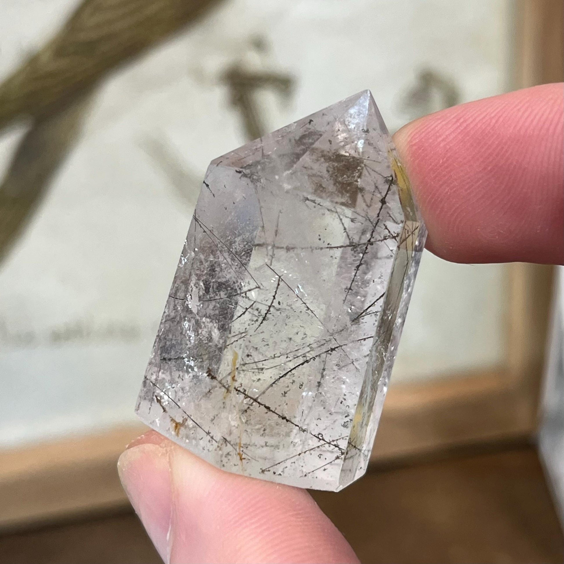 Small High Quality Black Rutile in Quartz Tower | Black Tourmaline Quartz Tower | Tourmalinated Quartz