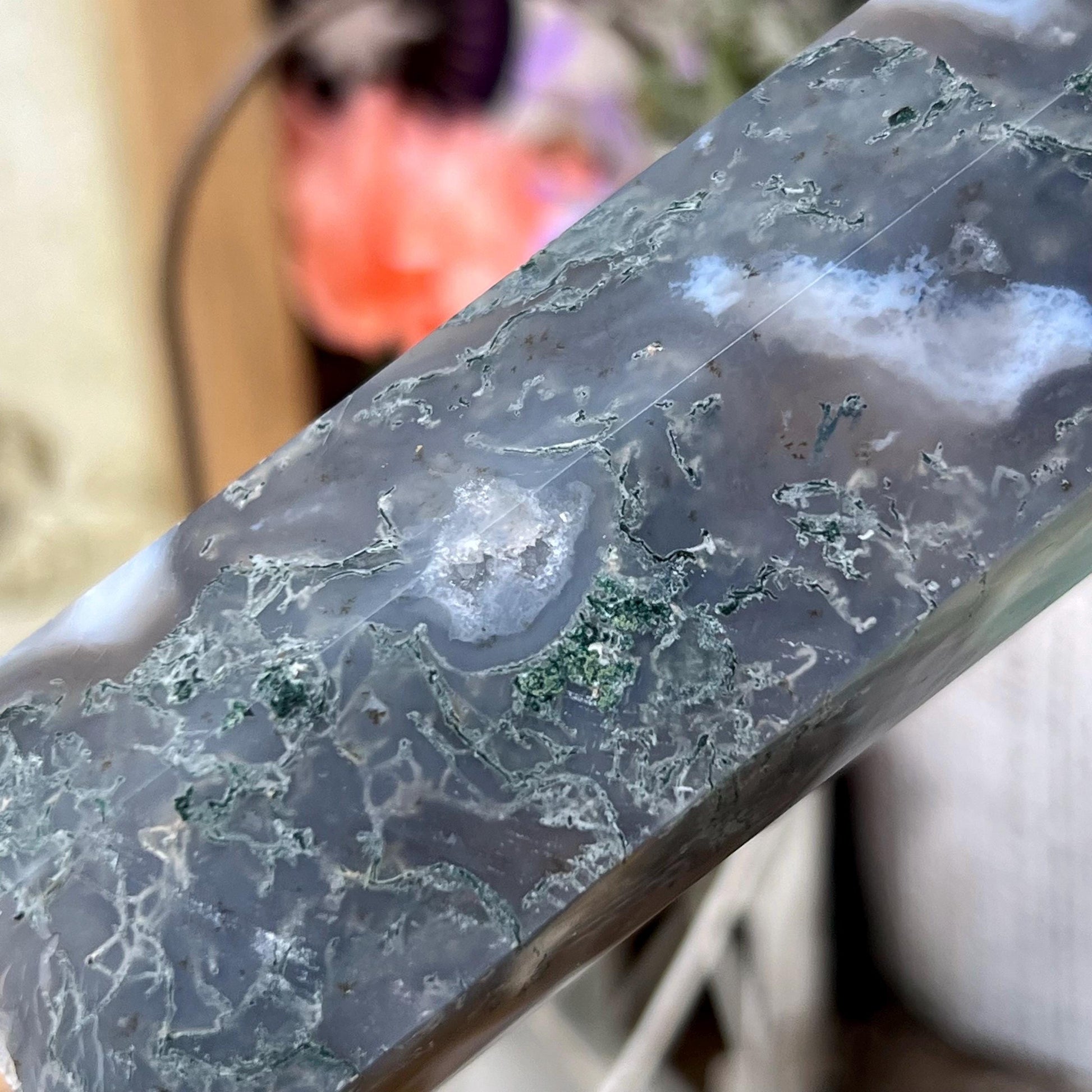 Large High Quality Moss Agate Tower | Blue Moss Agate
