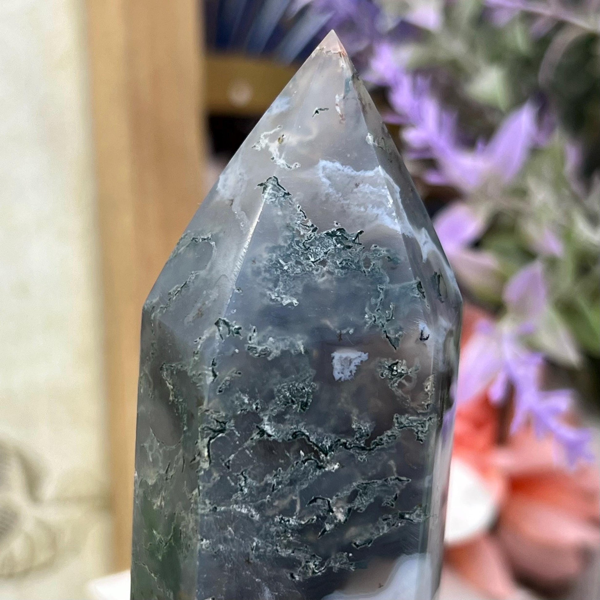 Large High Quality Moss Agate Tower | Blue Moss Agate