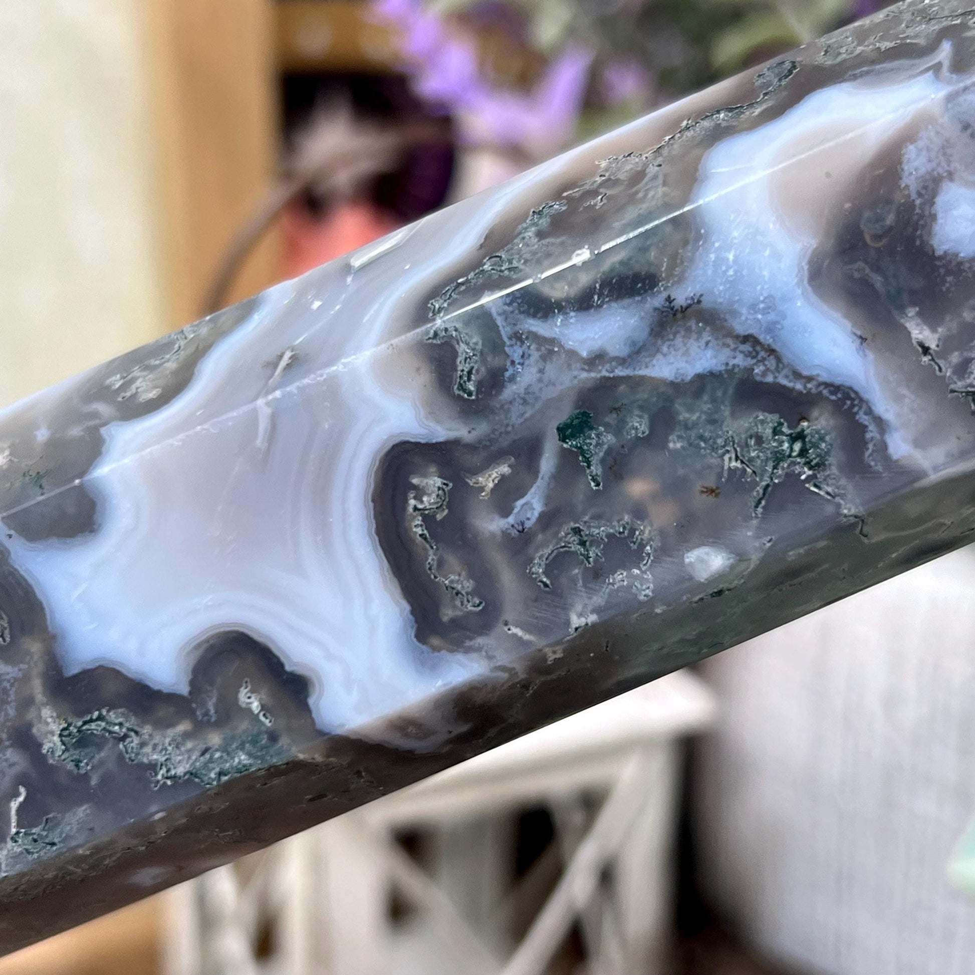 Large High Quality Moss Agate Tower | Blue Moss Agate