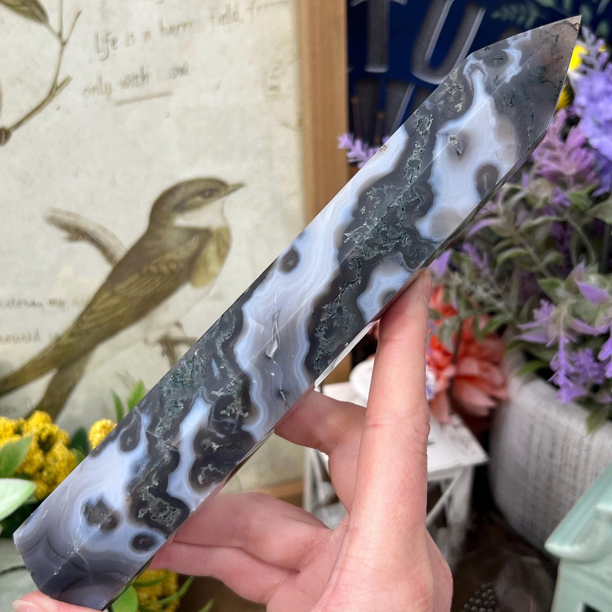 Large High Quality Moss Agate Tower | Blue Moss Agate