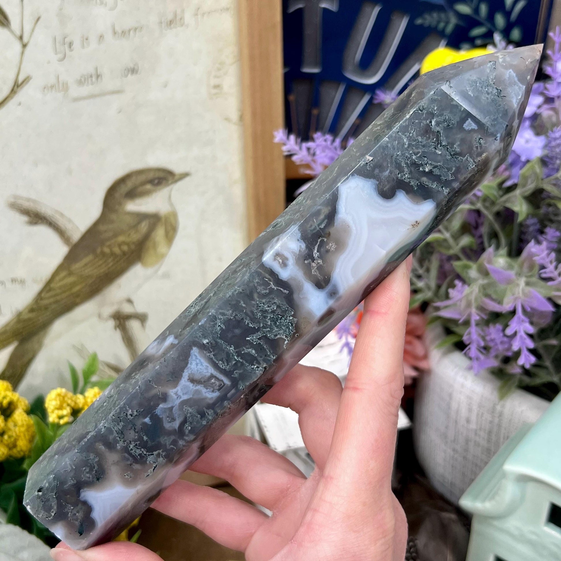 Large High Quality Moss Agate Tower | Blue Moss Agate