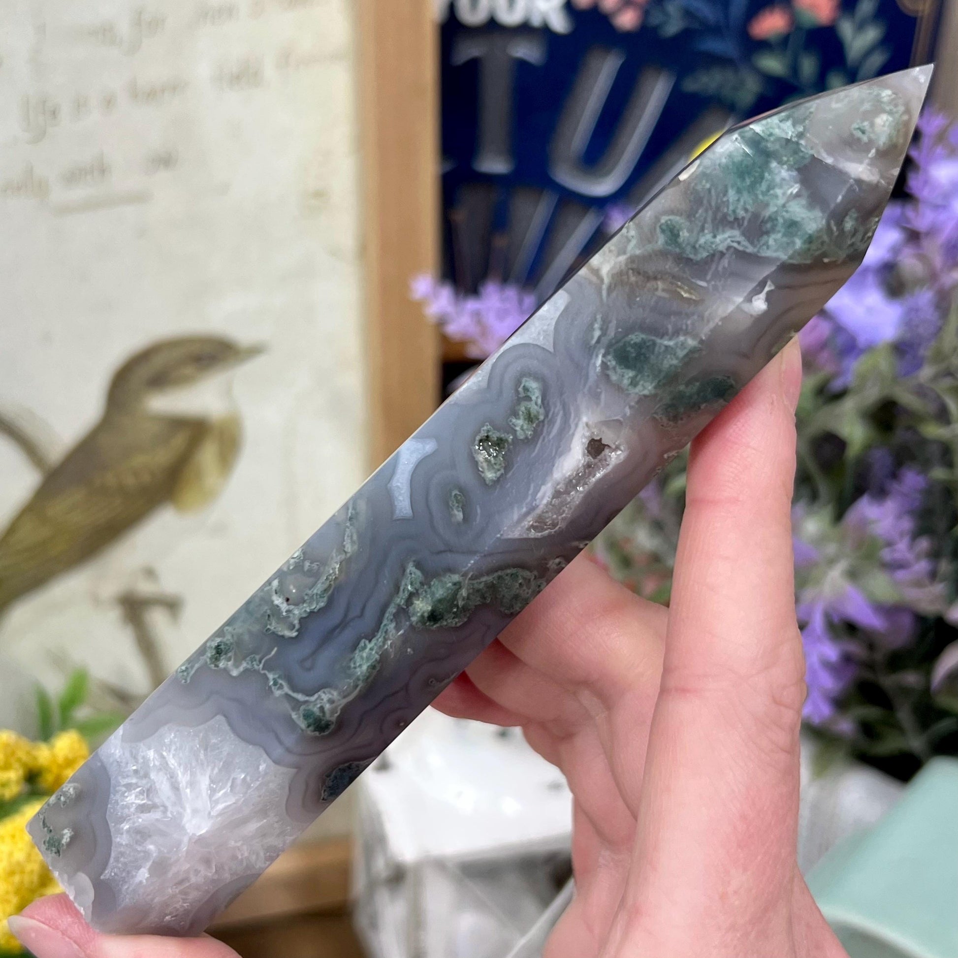 High Quality Moss Agate Tower | Blue Moss Agate