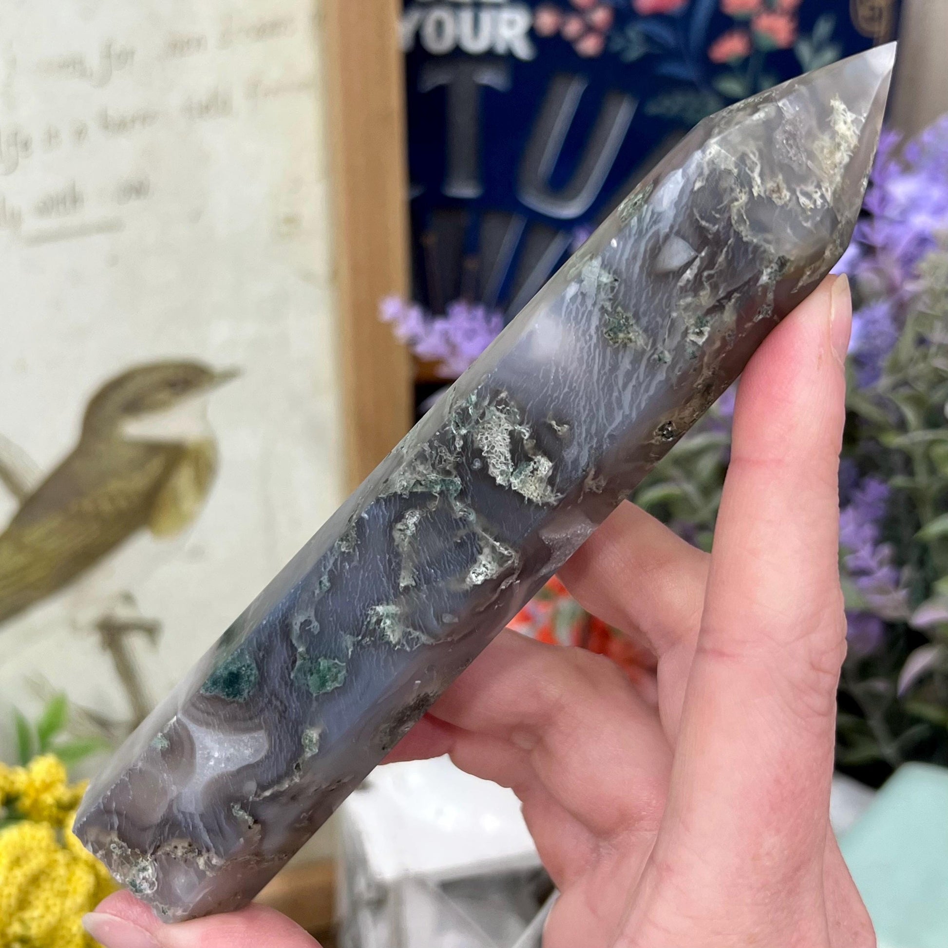 High Quality Moss Agate Tower | Blue Moss Agate