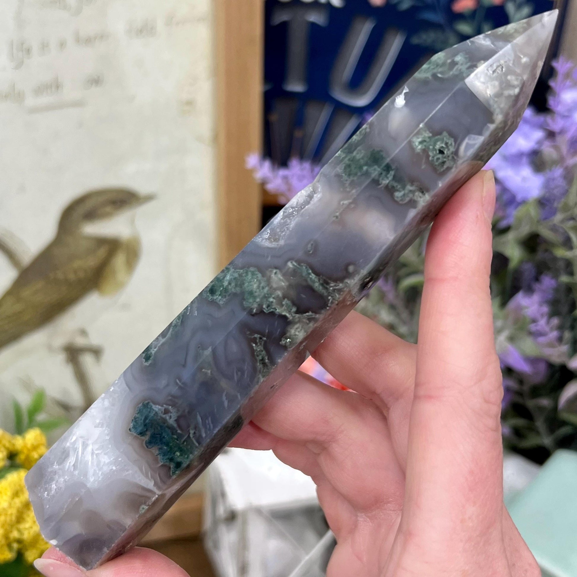 High Quality Moss Agate Tower | Blue Moss Agate