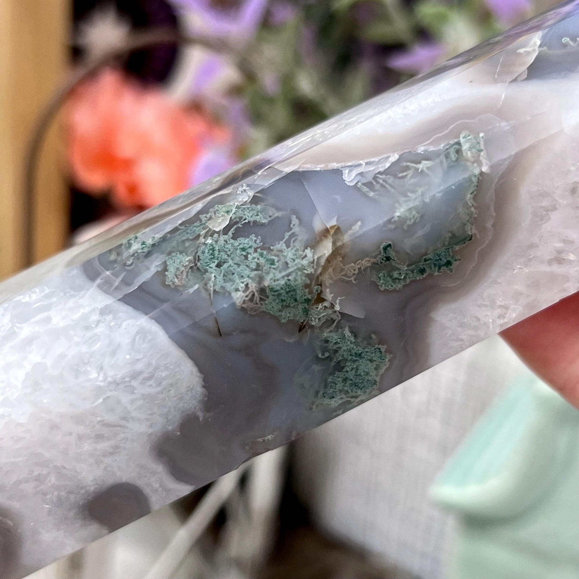 Large High Quality Moss Agate Tower with Quartz