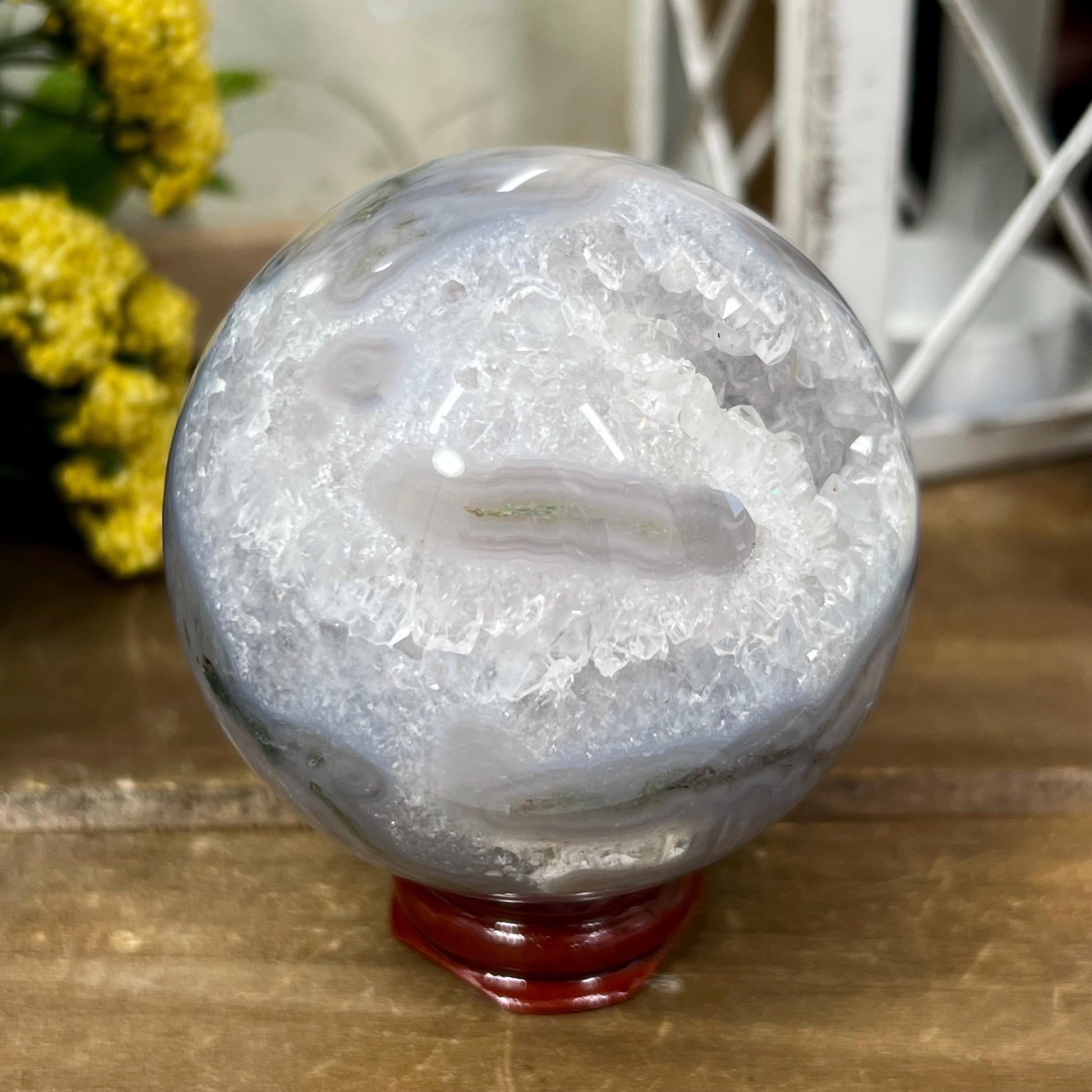 Druzy Moss Agate Sphere | Blue Moss Agate