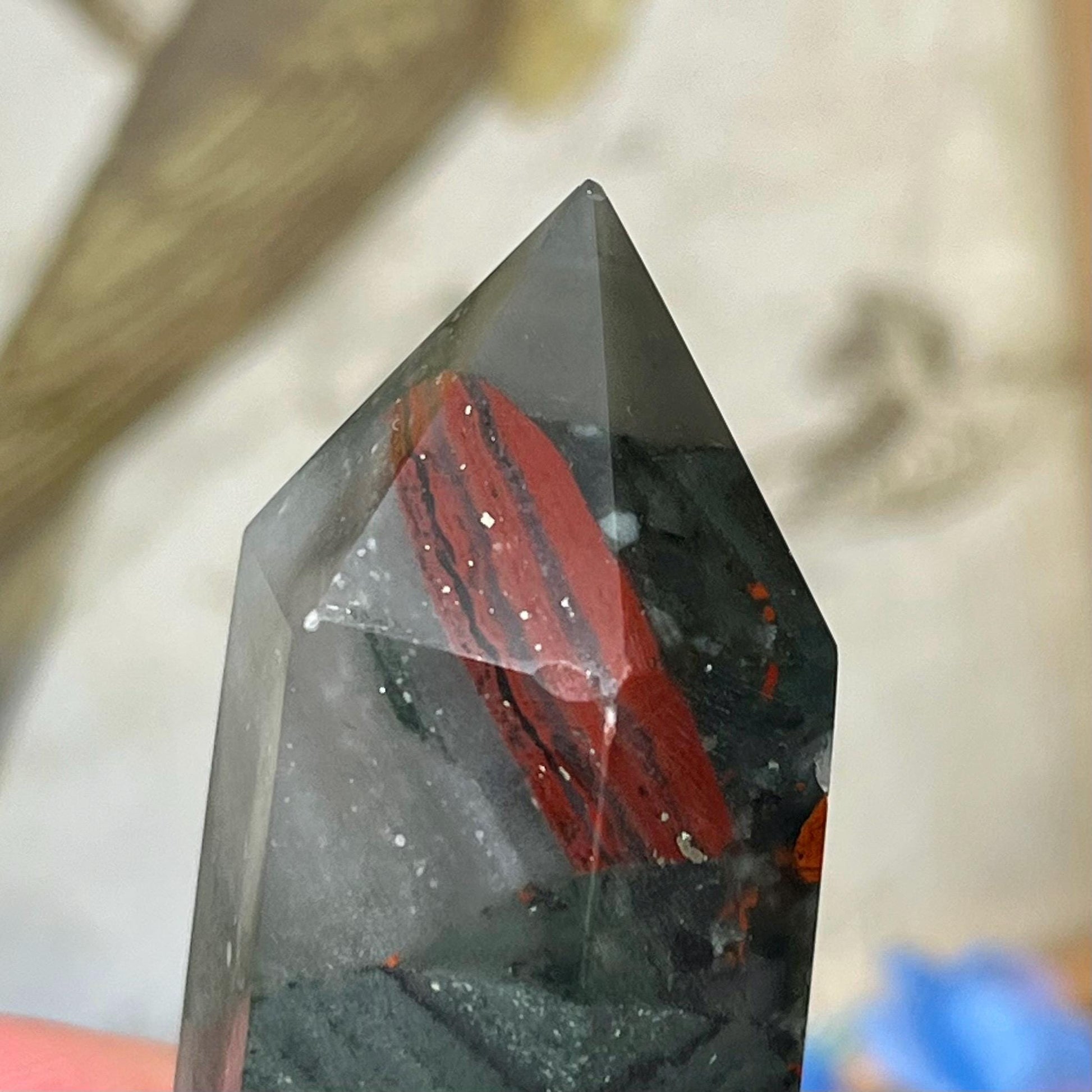 African Bloodstone Tower | African Bloodstone with Pyrite - IMPERFECT TIP