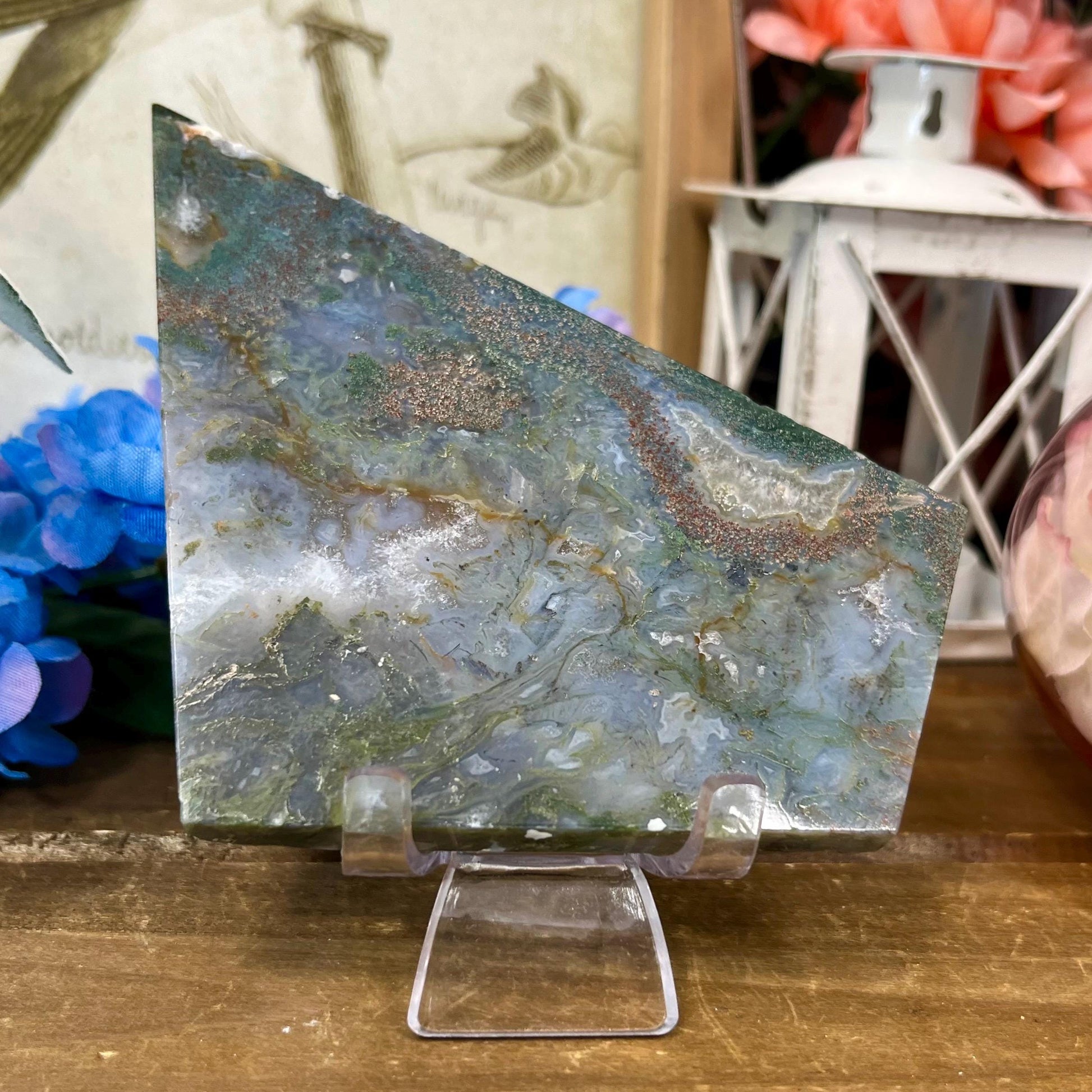 Colorful Moss Agate Slab with Stand