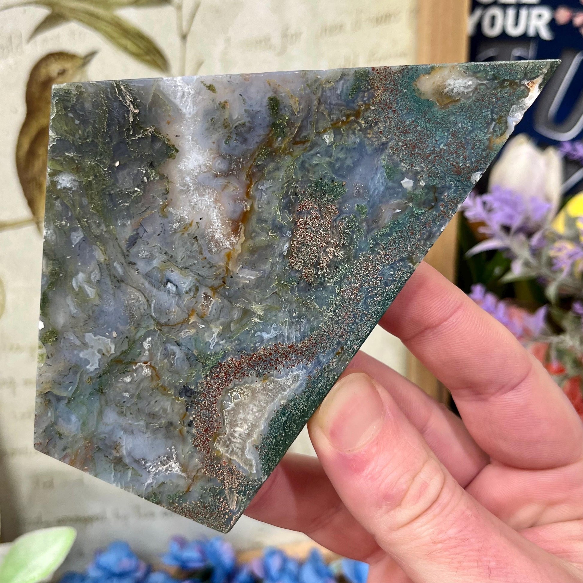 Colorful Moss Agate Slab with Stand
