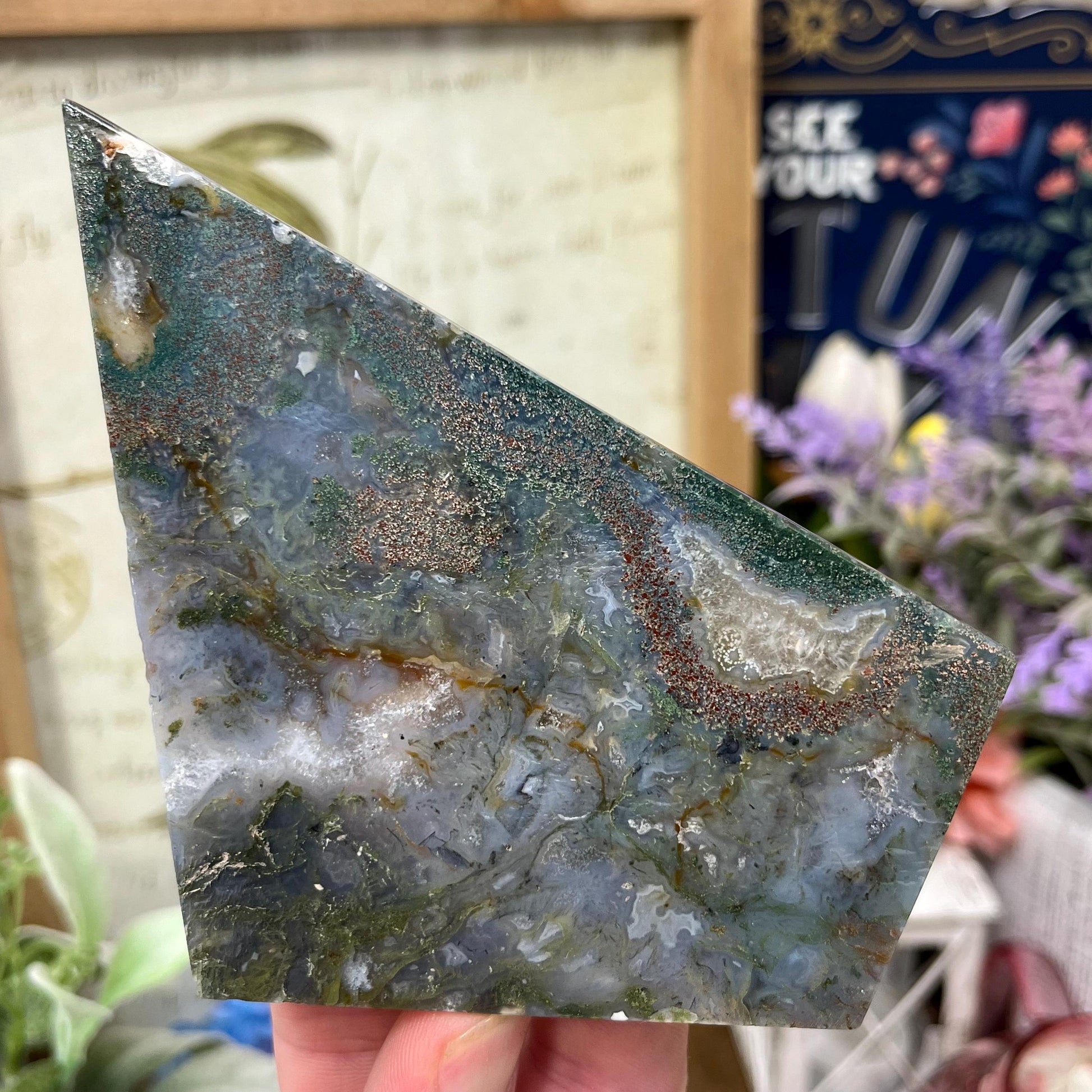 Colorful Moss Agate Slab with Stand